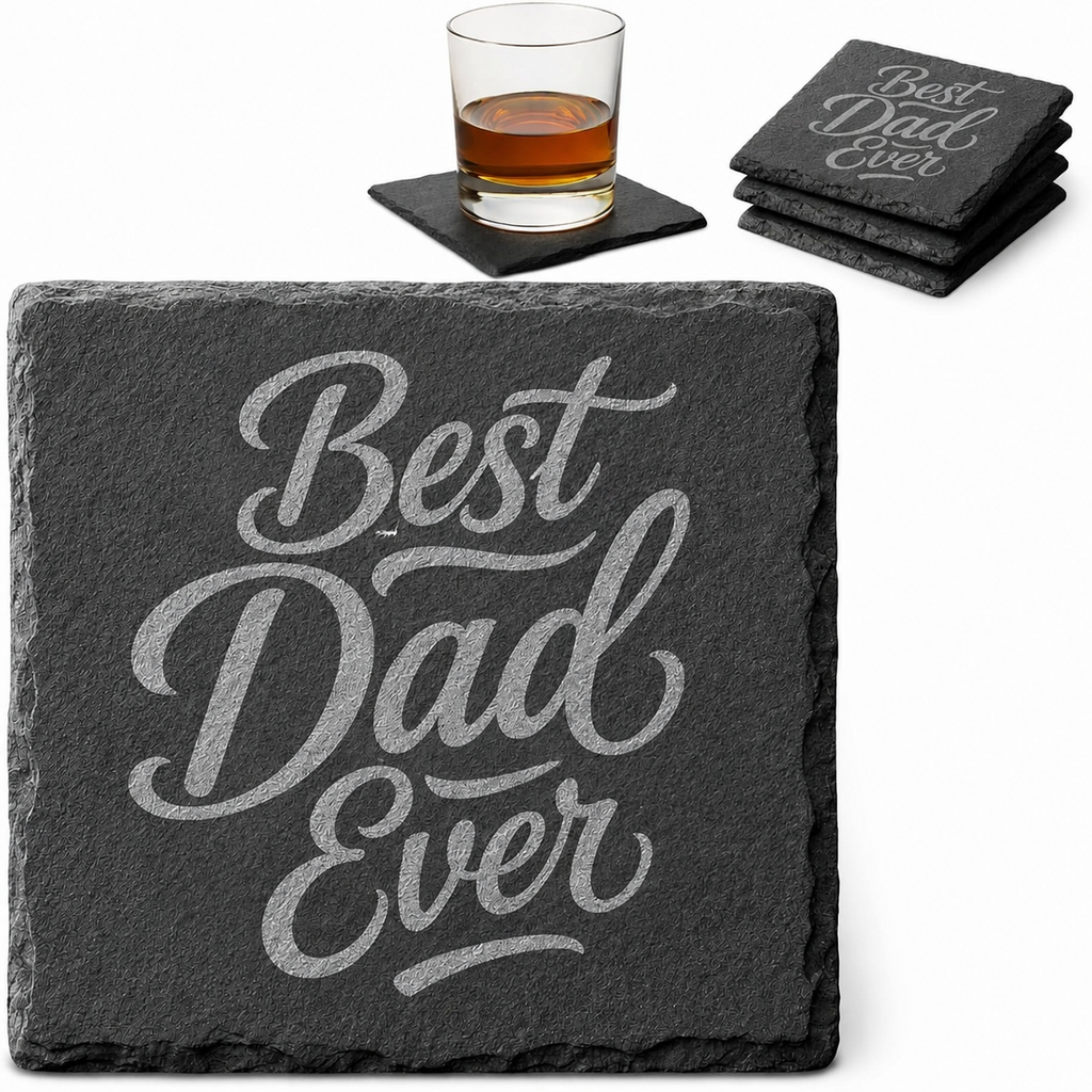 Best Dad Ever Slate Coaster Set - Main slate coaster design