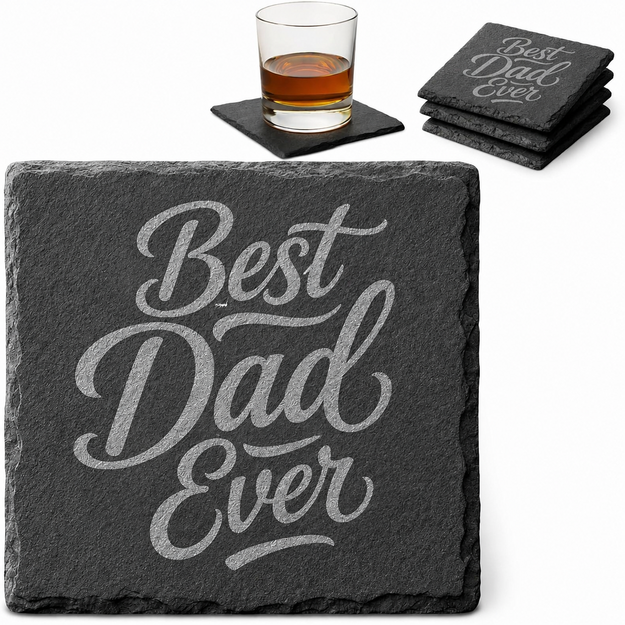 Best Dad Ever Slate Coaster Set - Main slate coaster design
