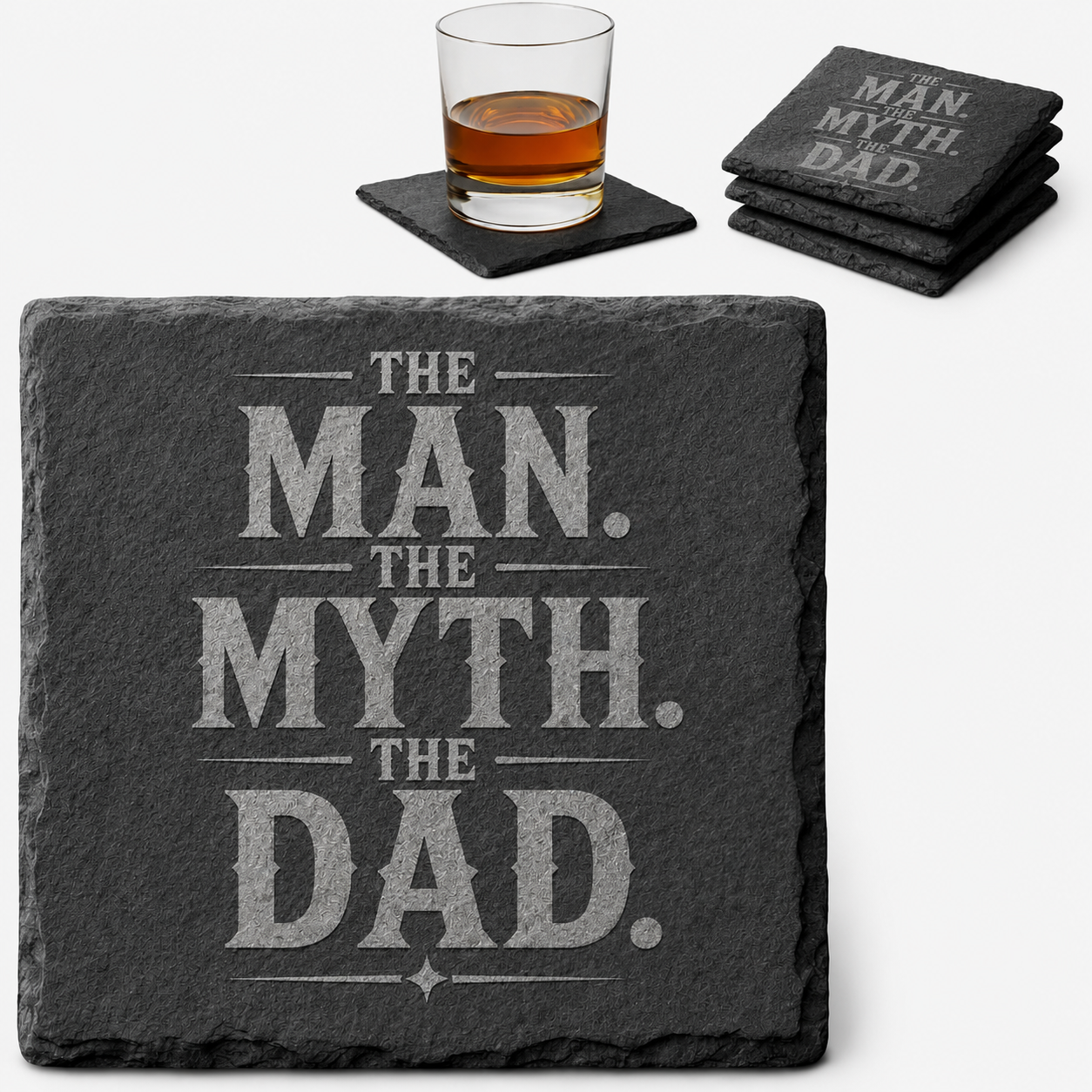 The Man The Myth The Dad Slate Coaster Set - Main slate coaster design