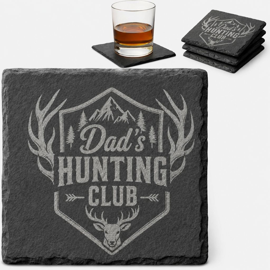 Dad's Hunting Club Slate Coaster Set - Main slate coaster design