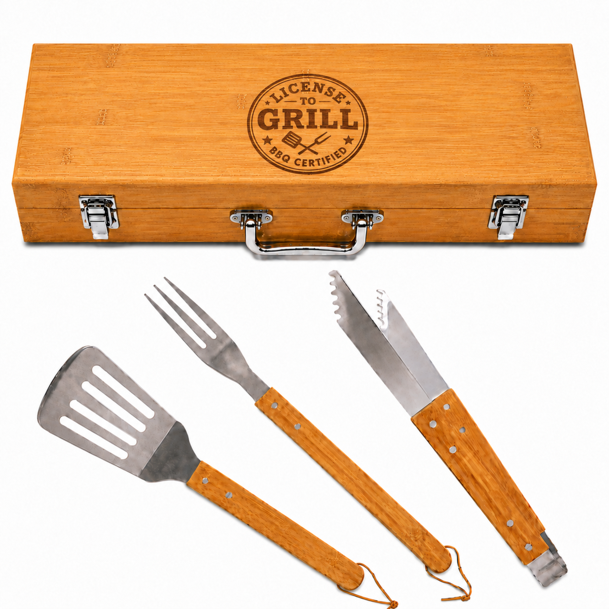 License to Grill Grill Set - Main engraved bamboo grill set design