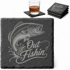 Out Fishin' Slate Coaster Set - Main slate coaster design