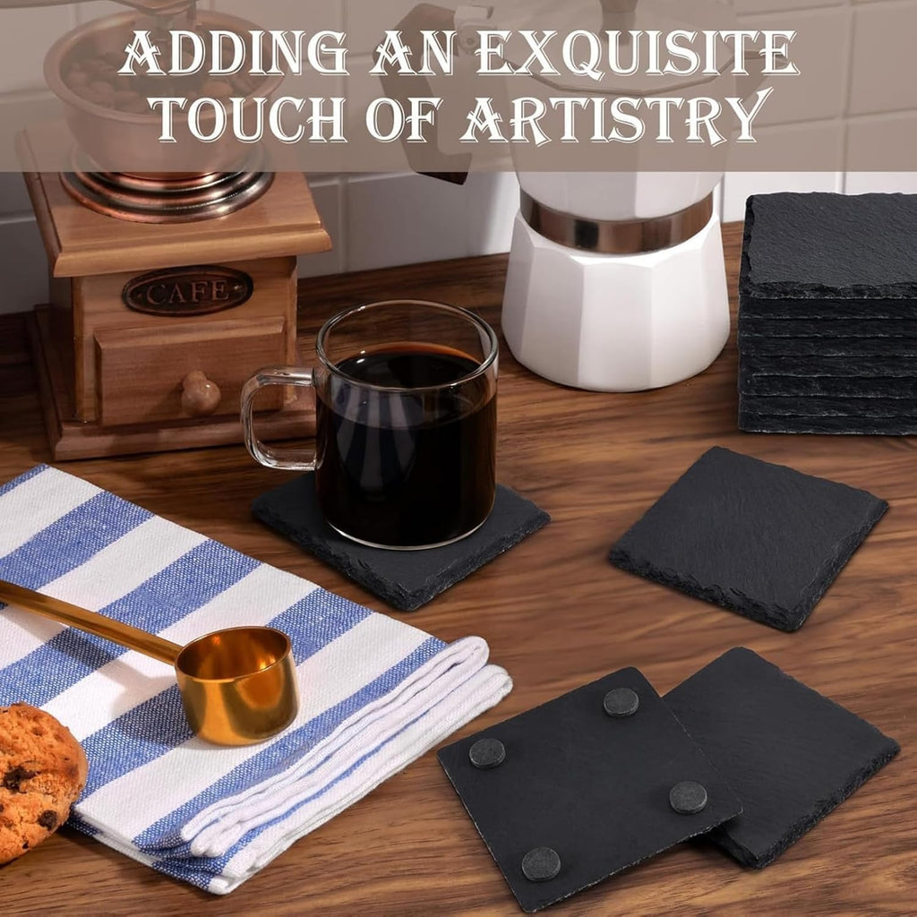 That's What I Do I Fix Stuff and I Know Things Slate Coaster Set - Lifestyle tabletop use