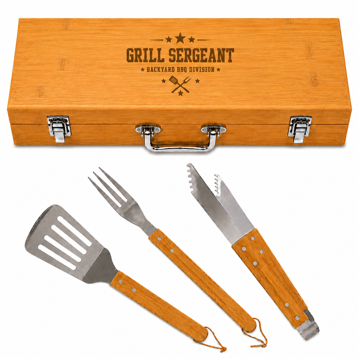 Grill Sergeant Grill Set - Main engraved bamboo grill set design