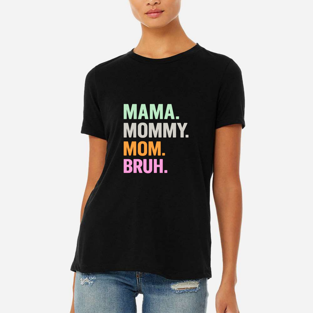 Mom Bruh Women's Ultra-Premium Triblend T-Shirt - Black front mockup