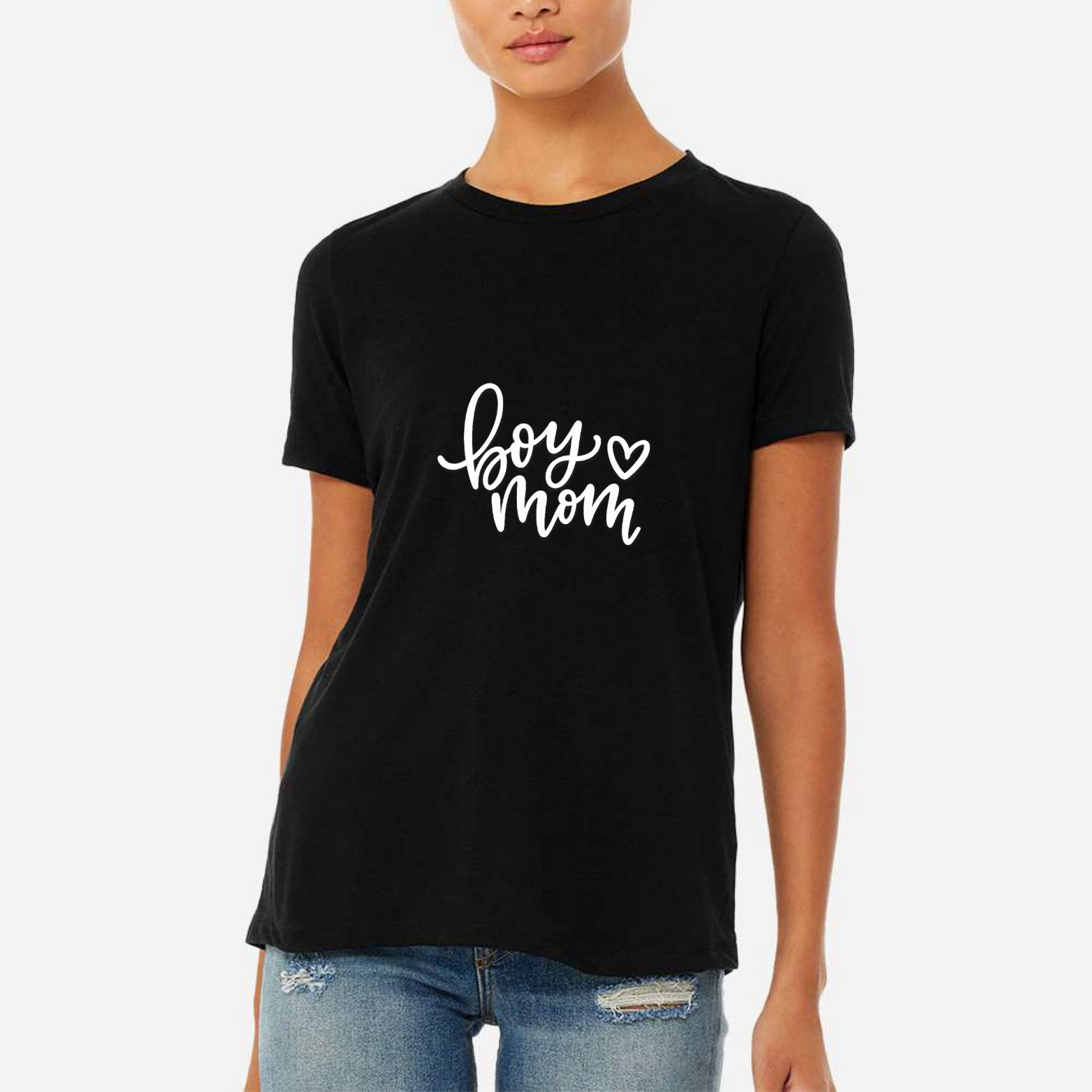 Boy Mom Women's Ultra-Premium Triblend T-Shirt - Black front mockup