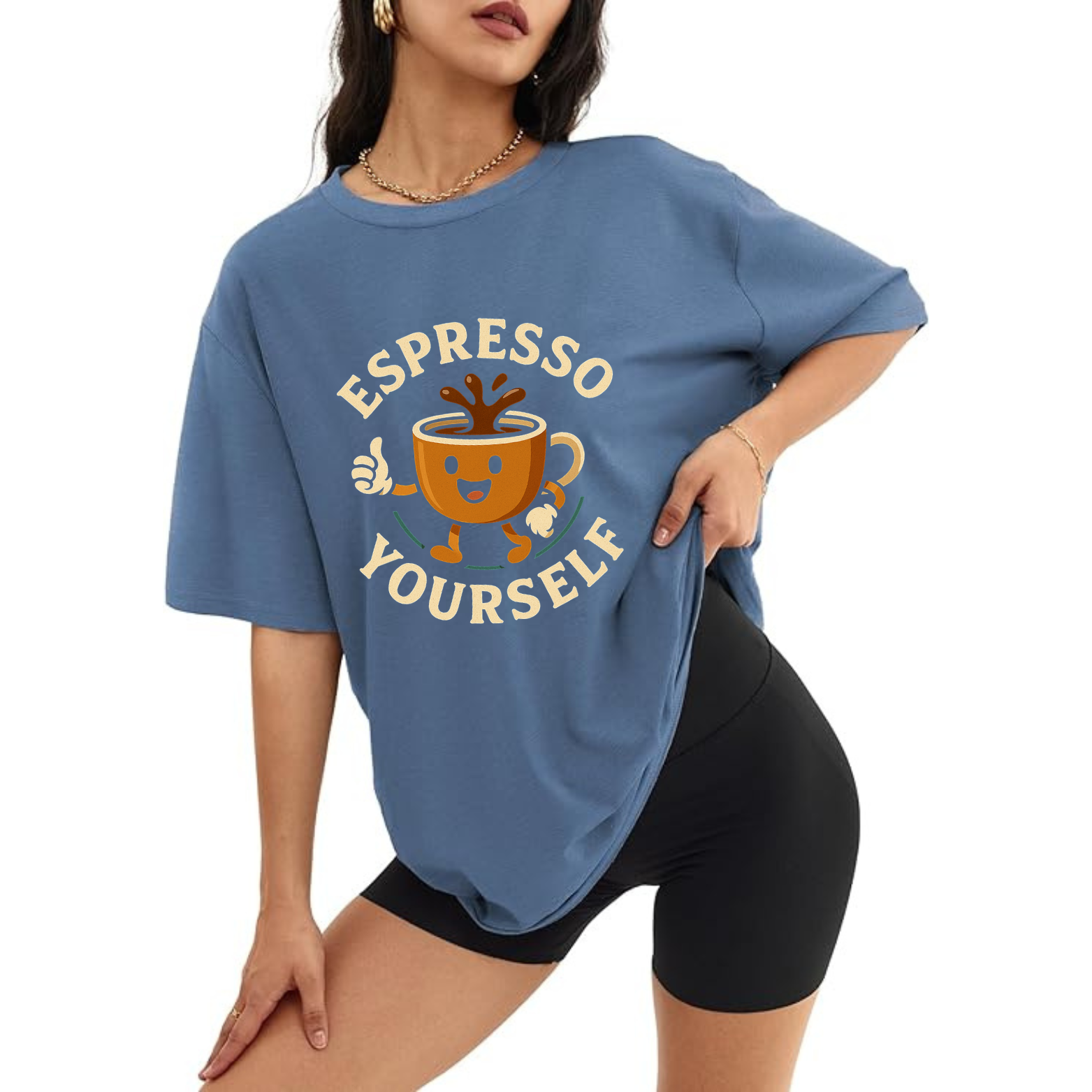 Espresso Yourself Women's Oversized Tee - Dusty Blue