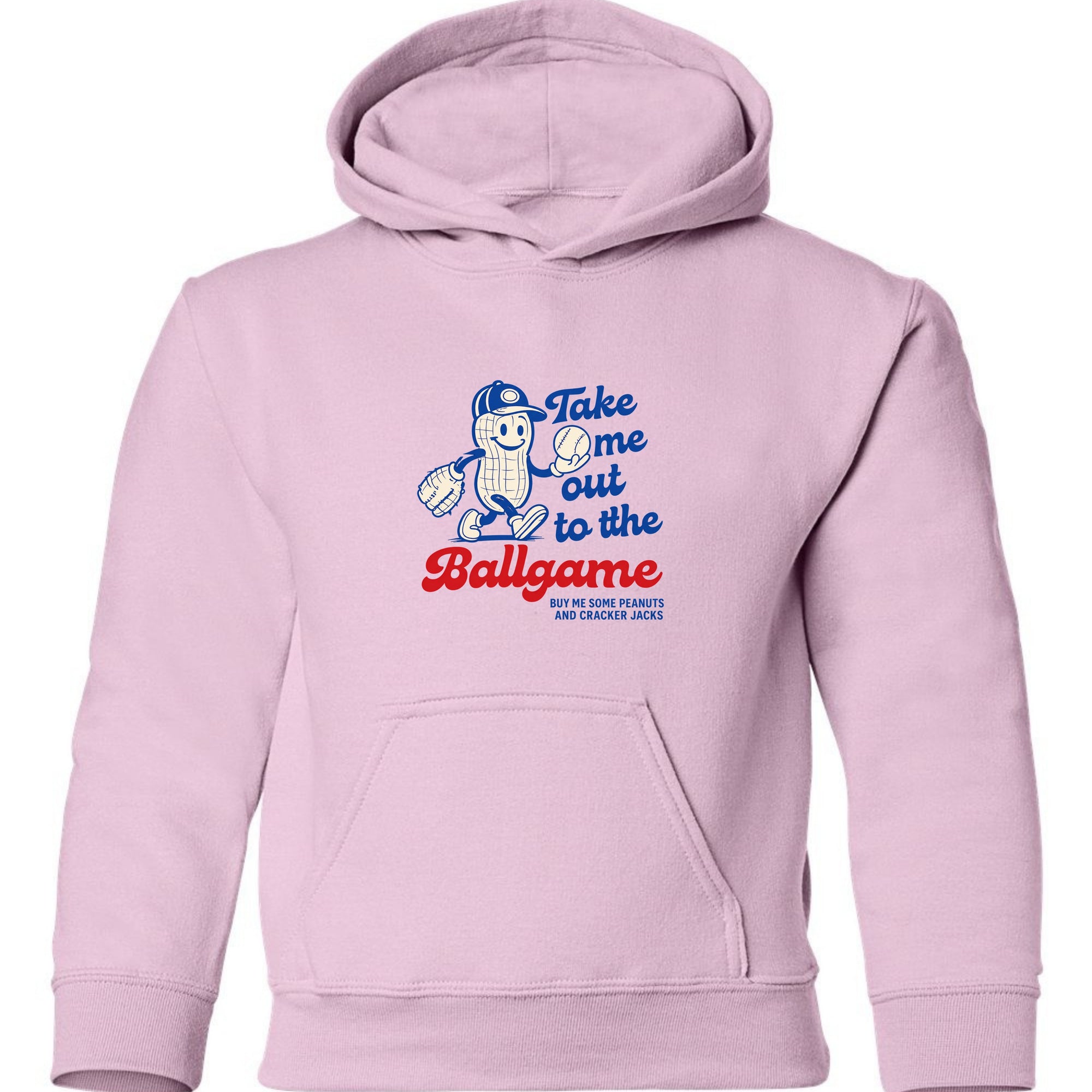 Take Me Out To The Ballgame Youth Hoodie - Light Pink front mockup