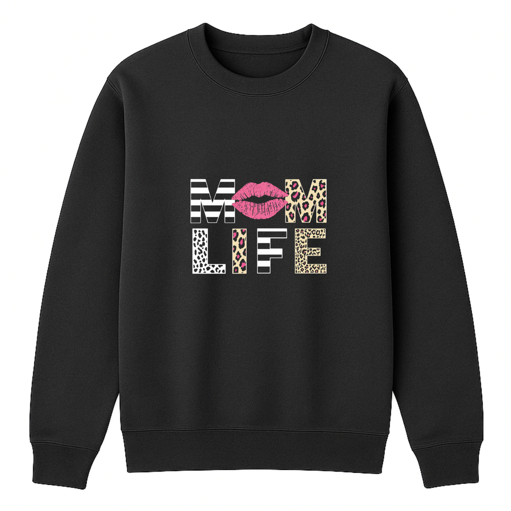 Mom Life Crewneck Sweatshirt - Black mockup