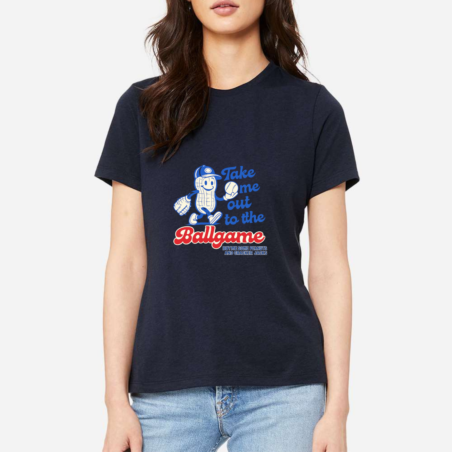 Take Me Out To The Ballgame Women's Ultra-Premium Triblend T-Shirt - Navy front mockup