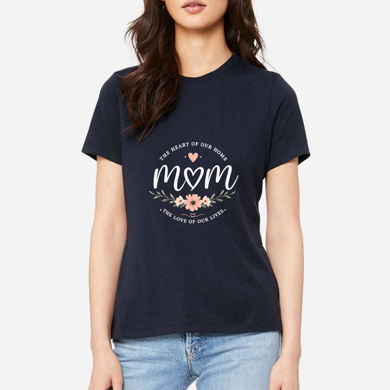 Mom The Heart Of Our Home Women's Ultra-Premium Triblend T-Shirt - Navy front mockup