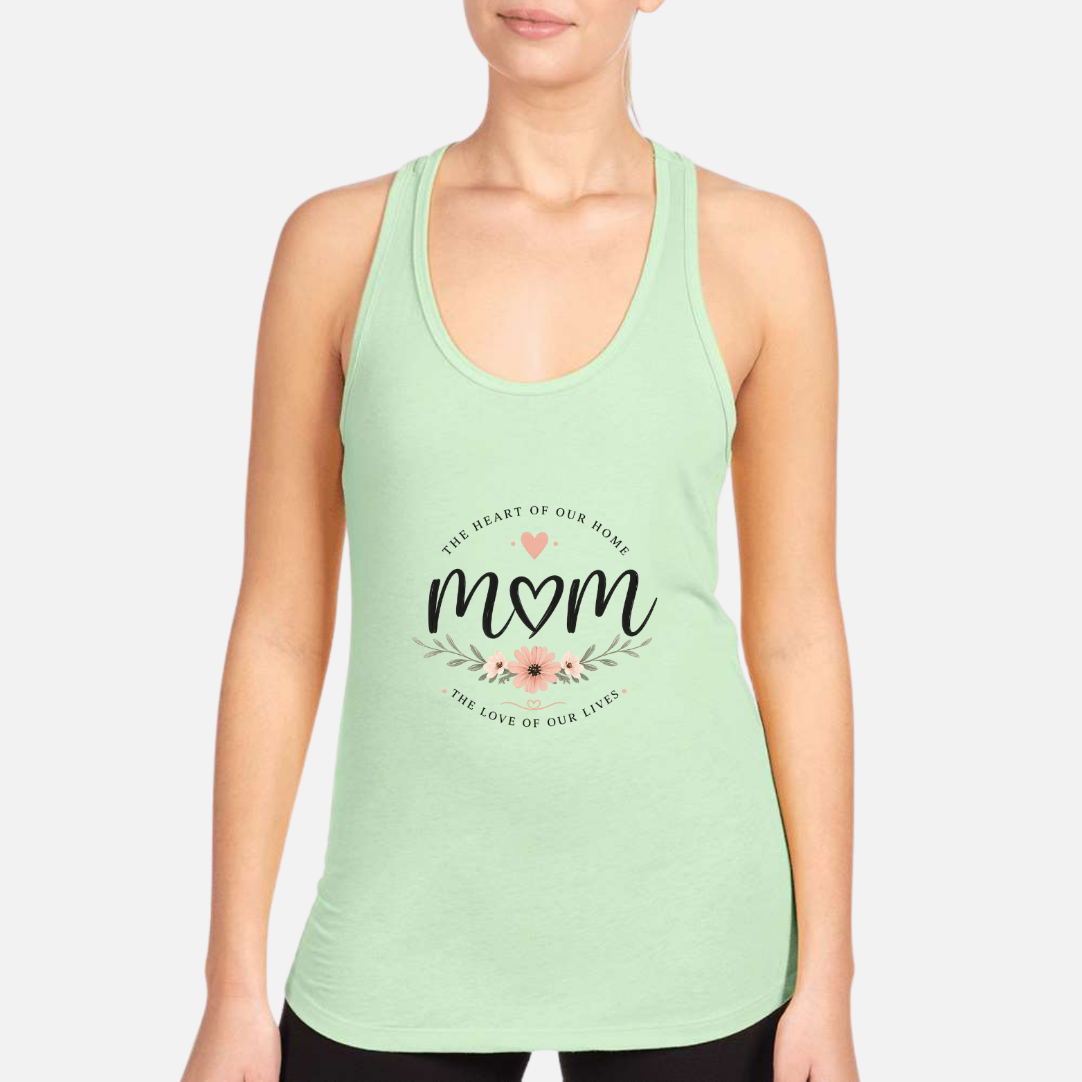 Mom The Heart Of Our Home Women's Premium Racerback Tank - Mint front mockup