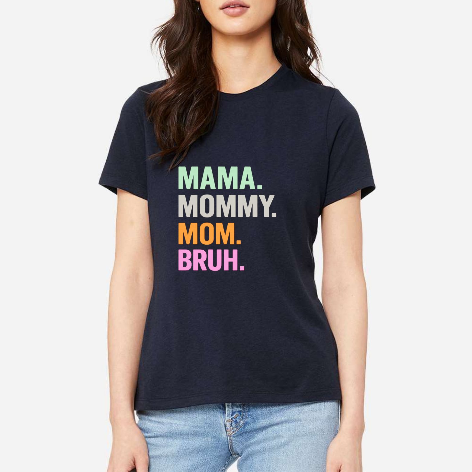 Mom Bruh Women's Ultra-Premium Triblend T-Shirt - Navy front mockup