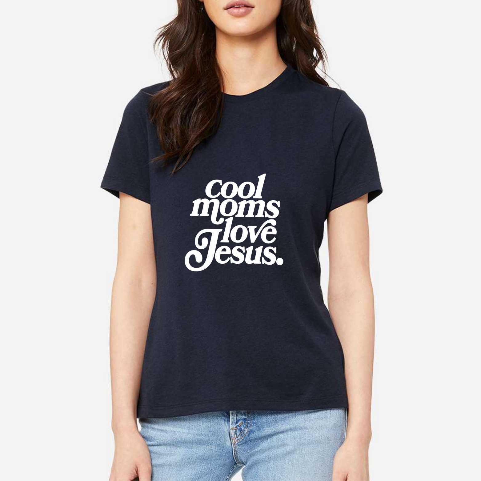 Cool Moms Love Jesus Women's Ultra-Premium Triblend T-Shirt - Navy front mockup