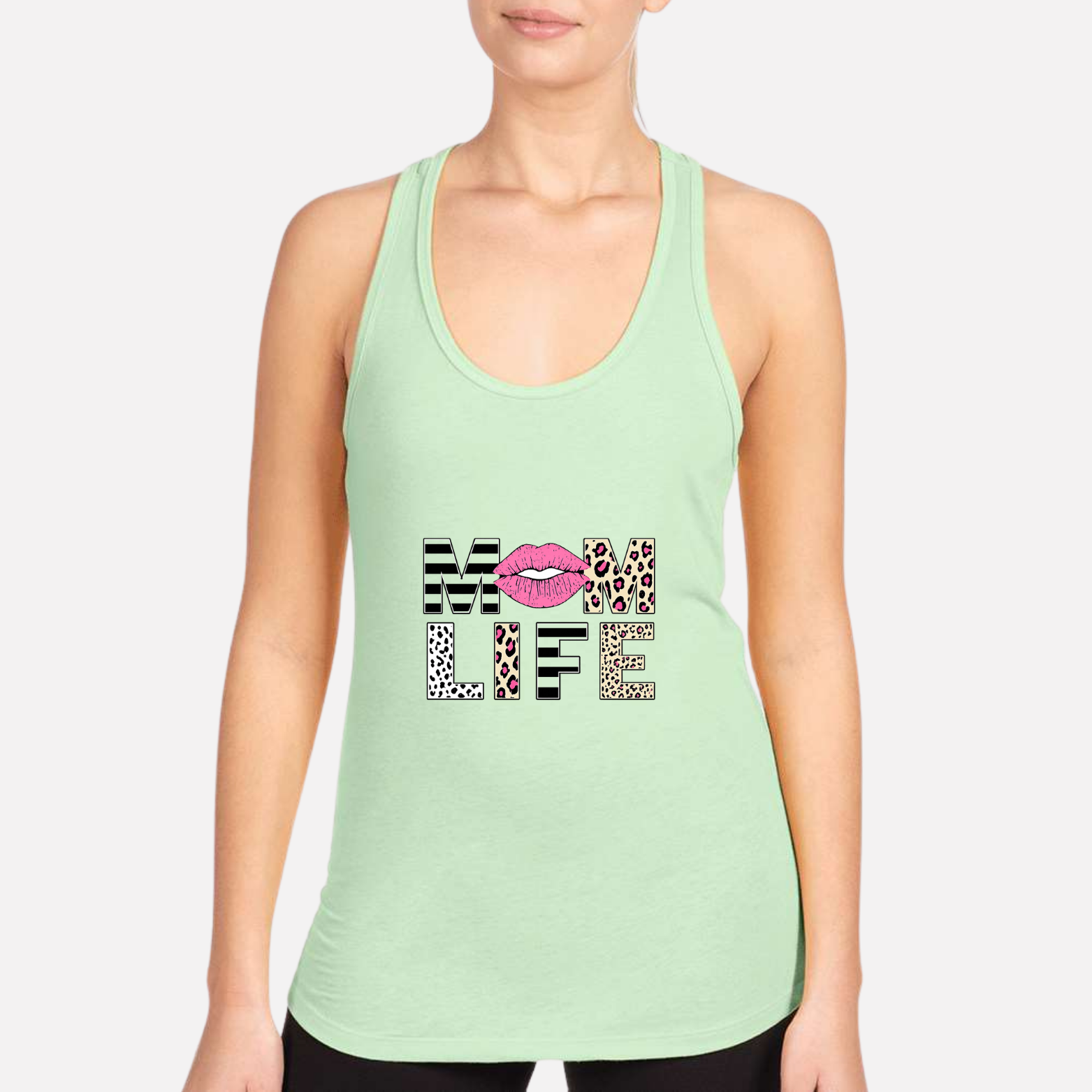 Mom Life Women's Racerback Tank - Mint front mockup