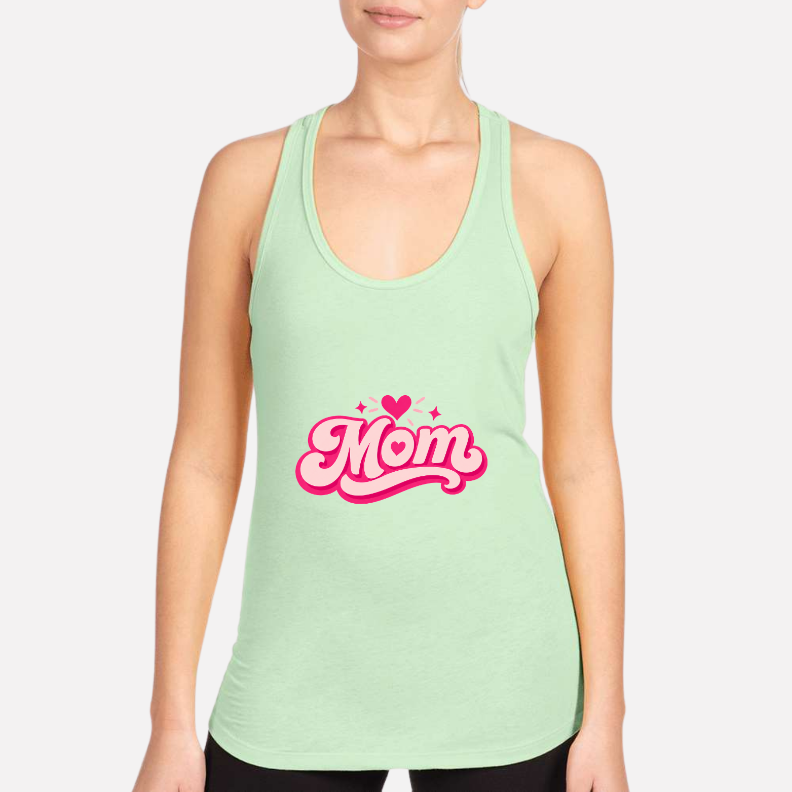 Mom Heart Women's Racerback Tank - Mint front mockup