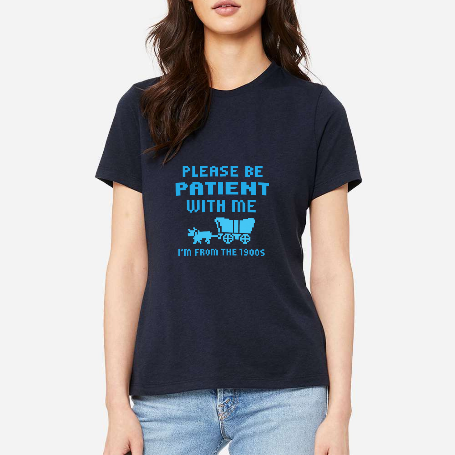 Please Be Patient I'm From The 1900s Women's Ultra-Premium Triblend T-Shirt - Navy front mockup