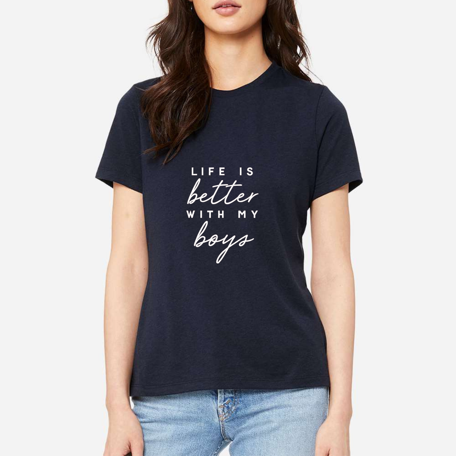 Life Is Better With My Boys Women's Ultra-Premium Triblend T-Shirt - Navy front mockup