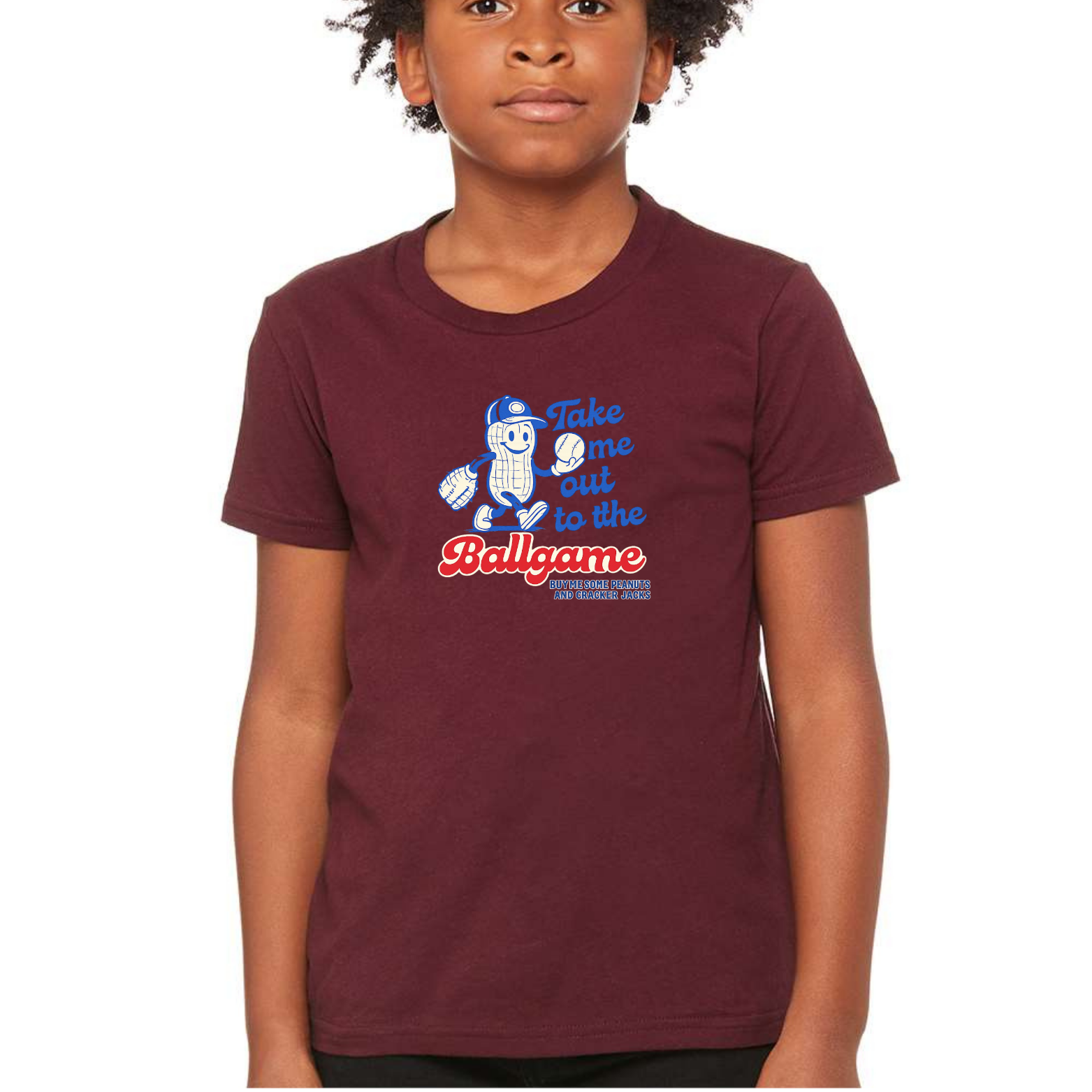 Take Me Out To The Ballgame Youth Triblend Tee - Maroon front mockup
