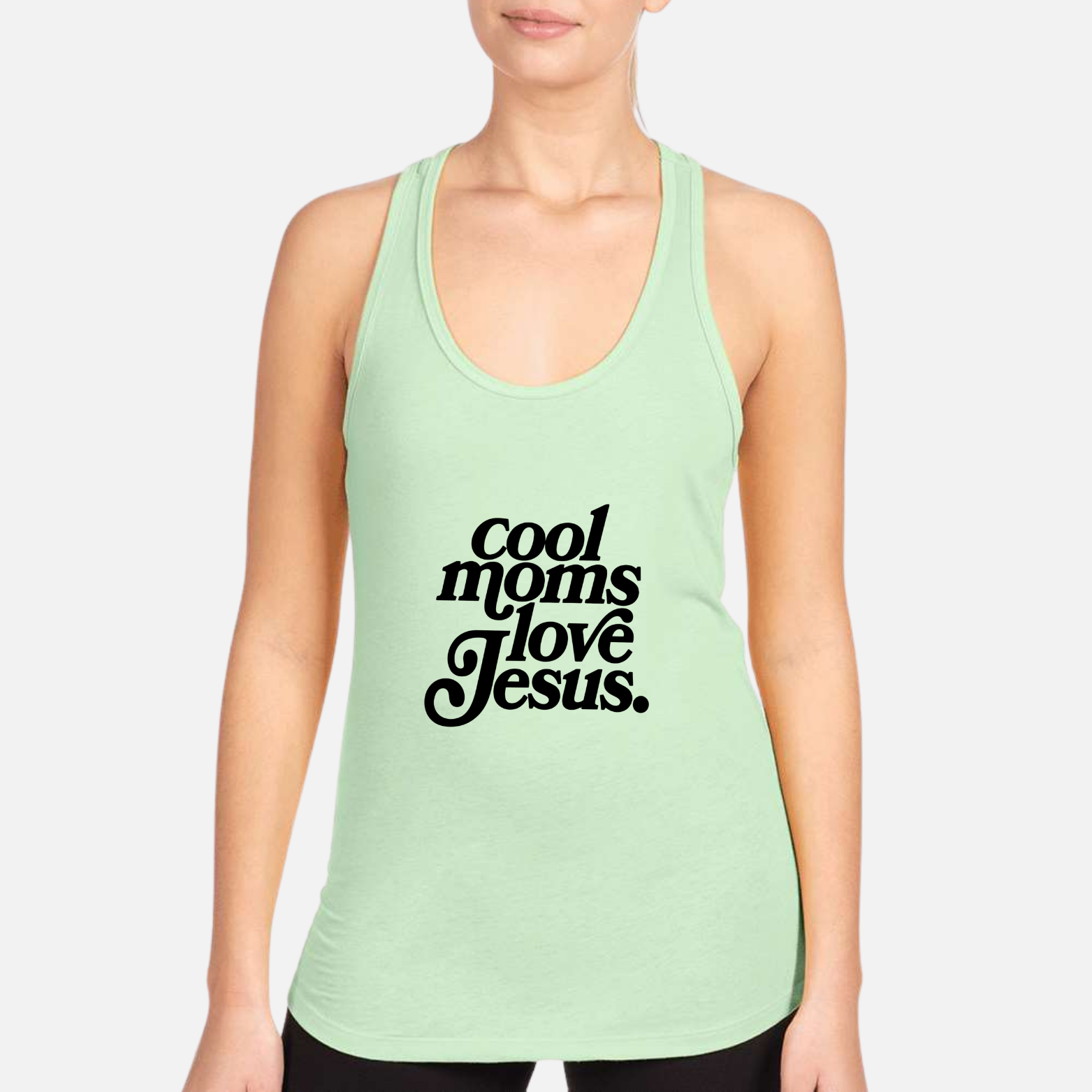 Cool Moms Love Jesus Women's Racerback Tank - Mint front mockup