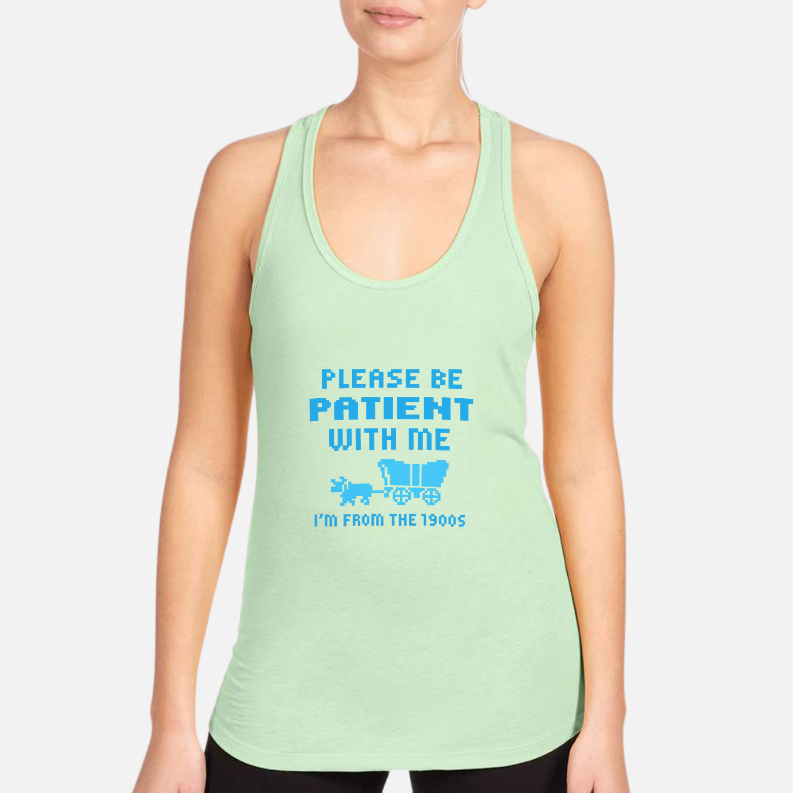 Please Be Patient I'm From The 1900s Women's Racerback Tank - Mint front mockup