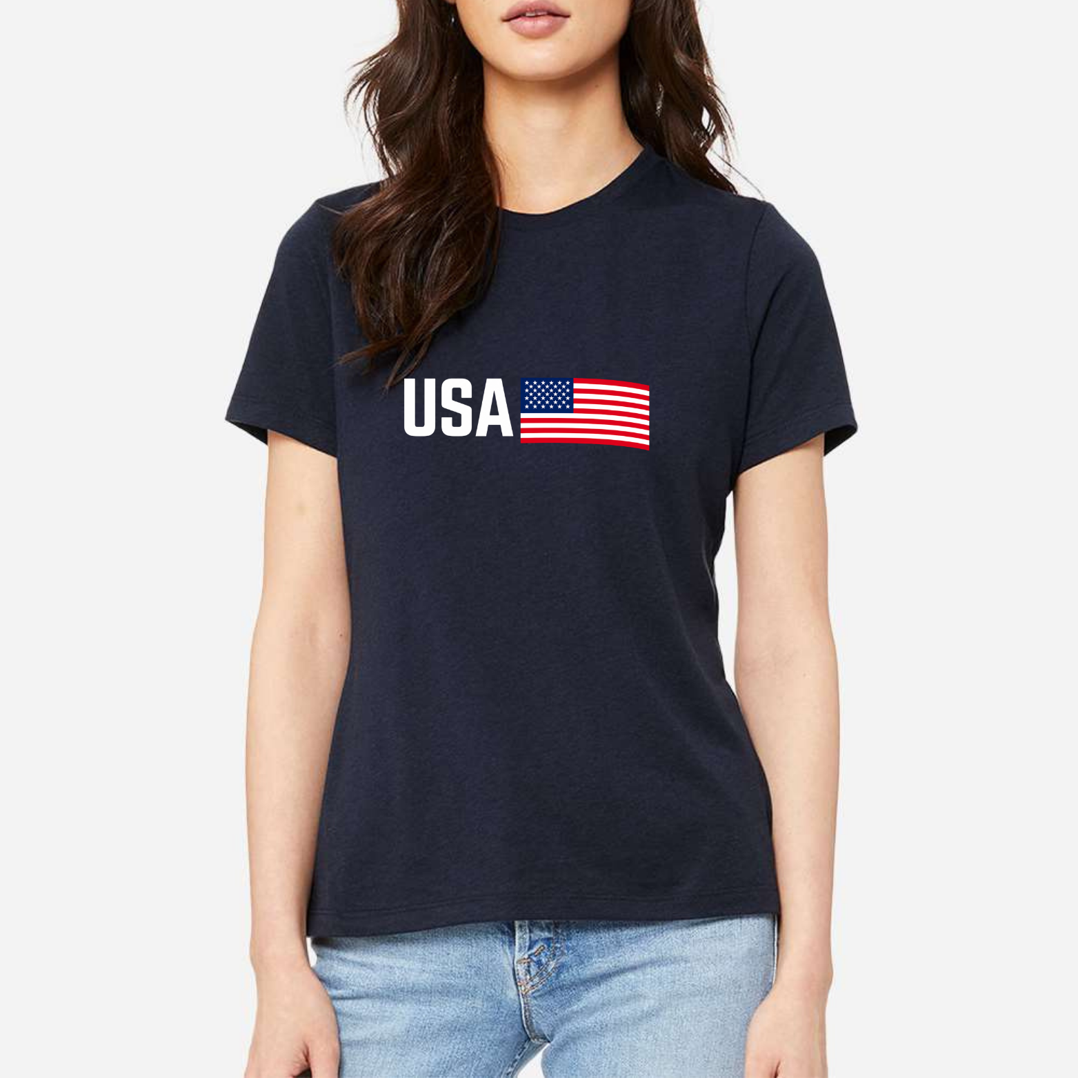 USA Women's Ultra-Premium Triblend T-Shirt - Navy front mockup