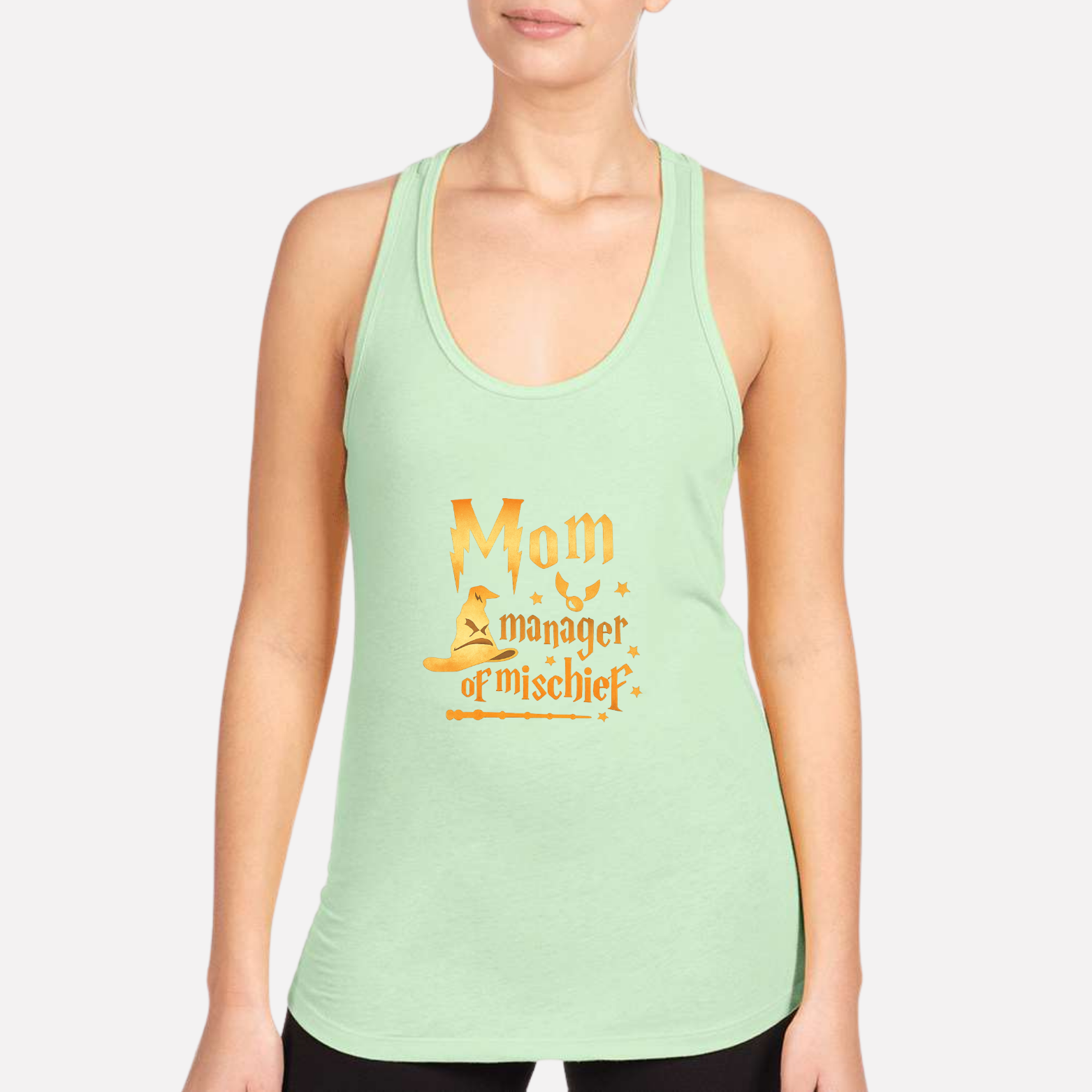 Mom Manager Of Mischief Women's Racerback Tank - Mint front mockup