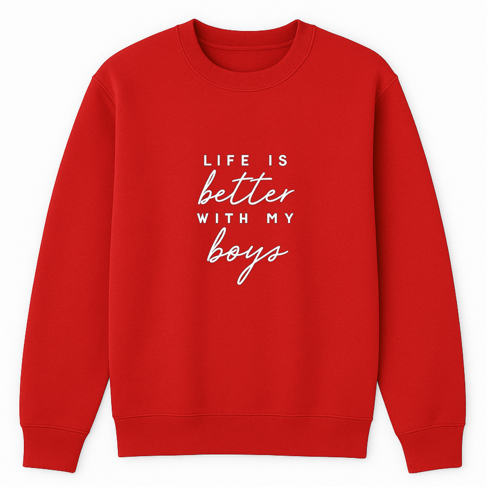 Life Is Better With My Boys Crewneck Sweatshirt - Red mockup