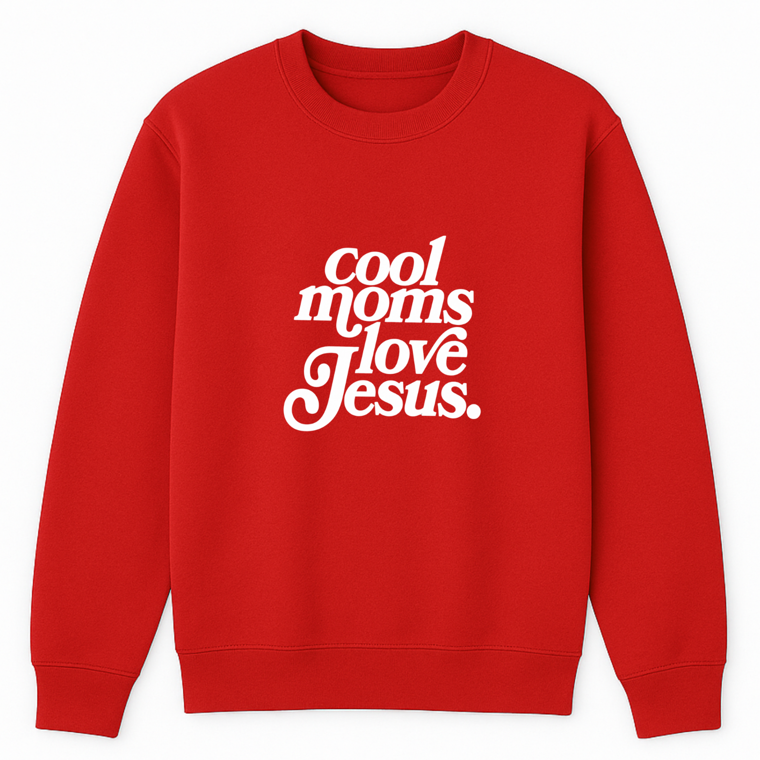 Cool Moms Love Jesus Crewneck Sweatshirt - Red mockup