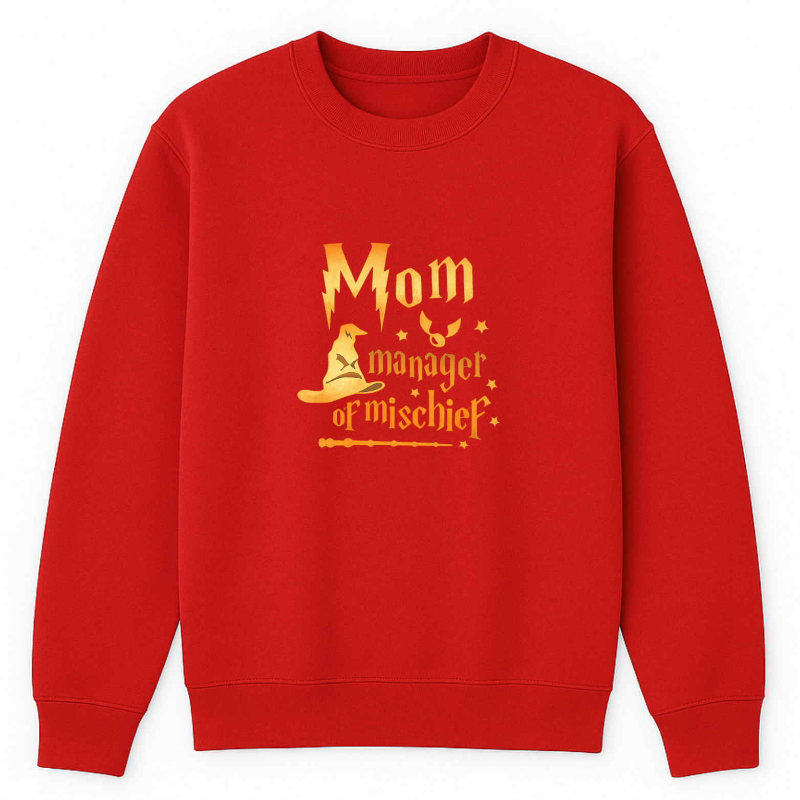 Mom Manager Of Mischief Crewneck Sweatshirt - Red mockup