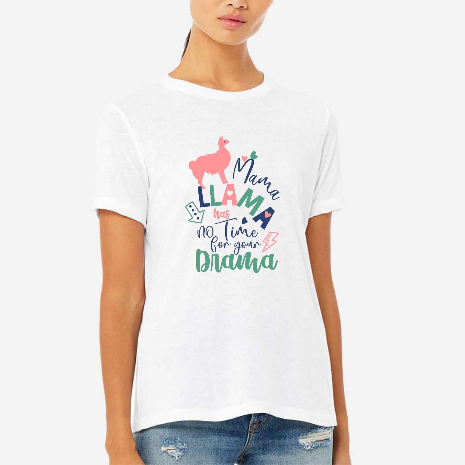 Mama Llama Women's Ultra-Premium Triblend T-Shirt - White front mockup