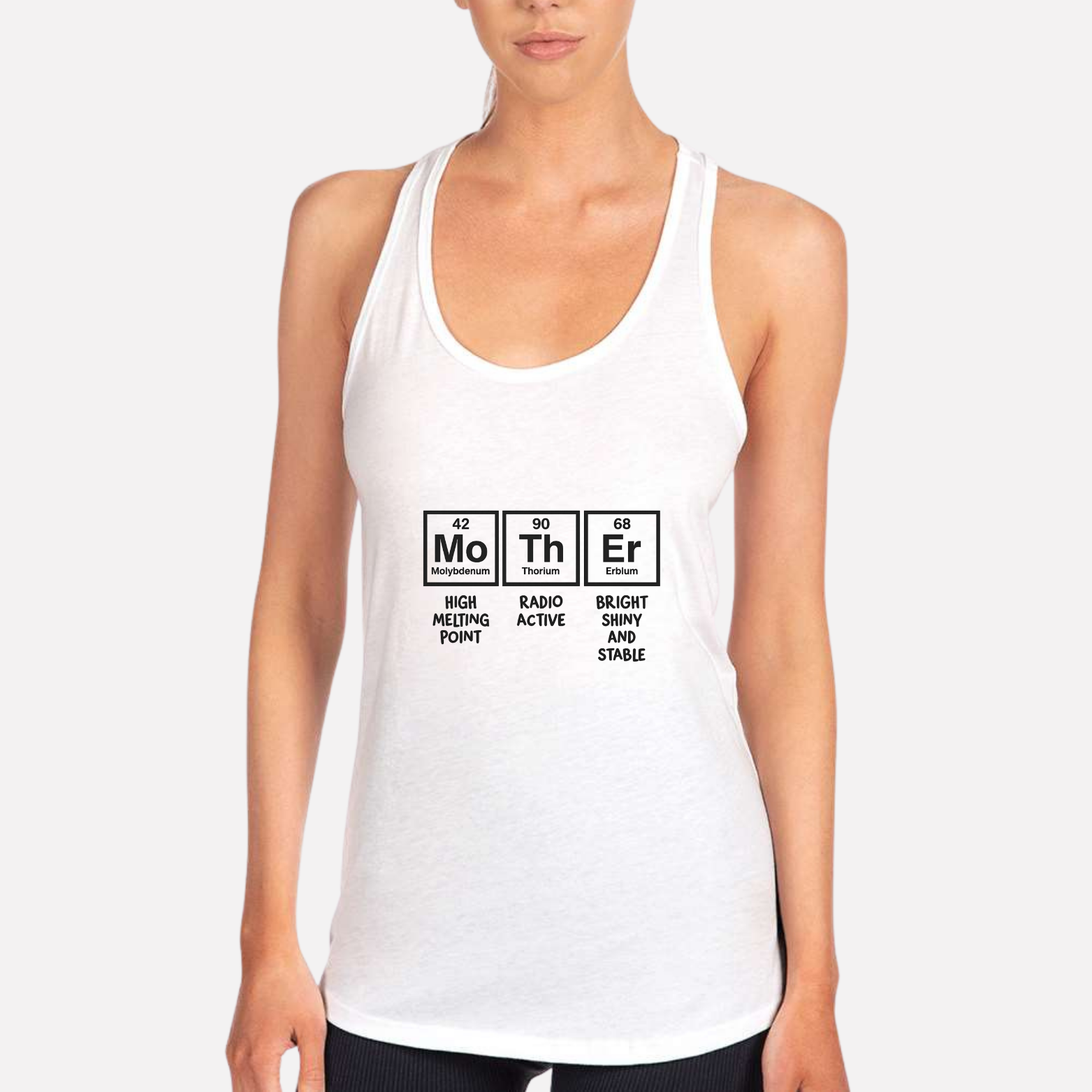 Mom Chemistry Women's Racerback Tank - White front mockup