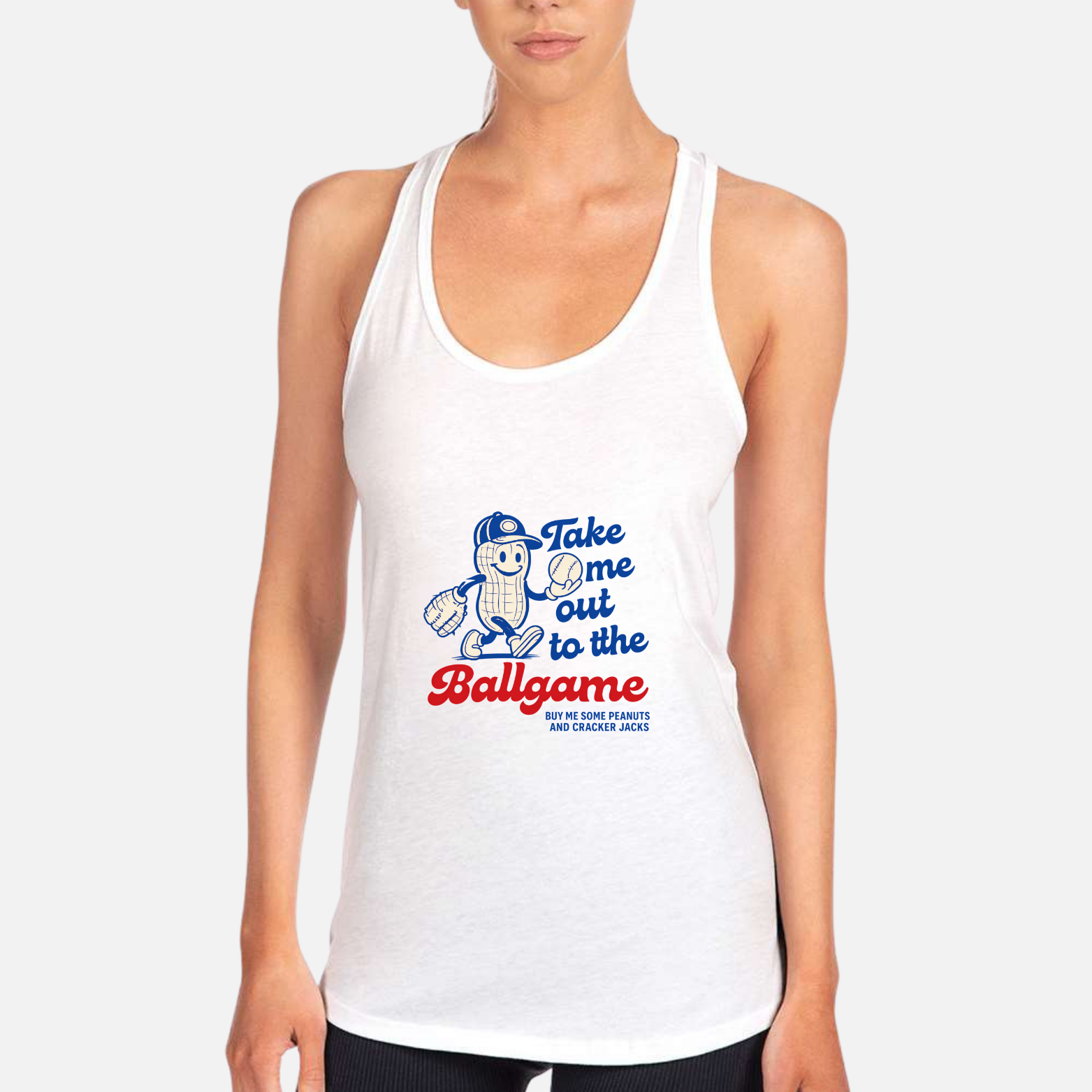 Take Me Out To The Ballgame Women's Racerback Tank - White front mockup