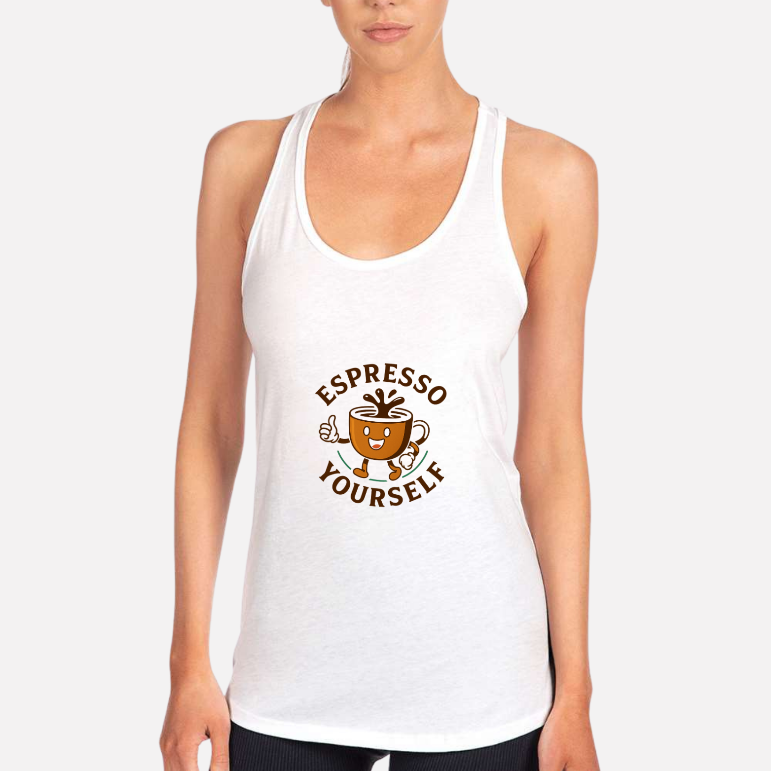Espresso Yourself Women's Premium Racerback Tank - White front mockup