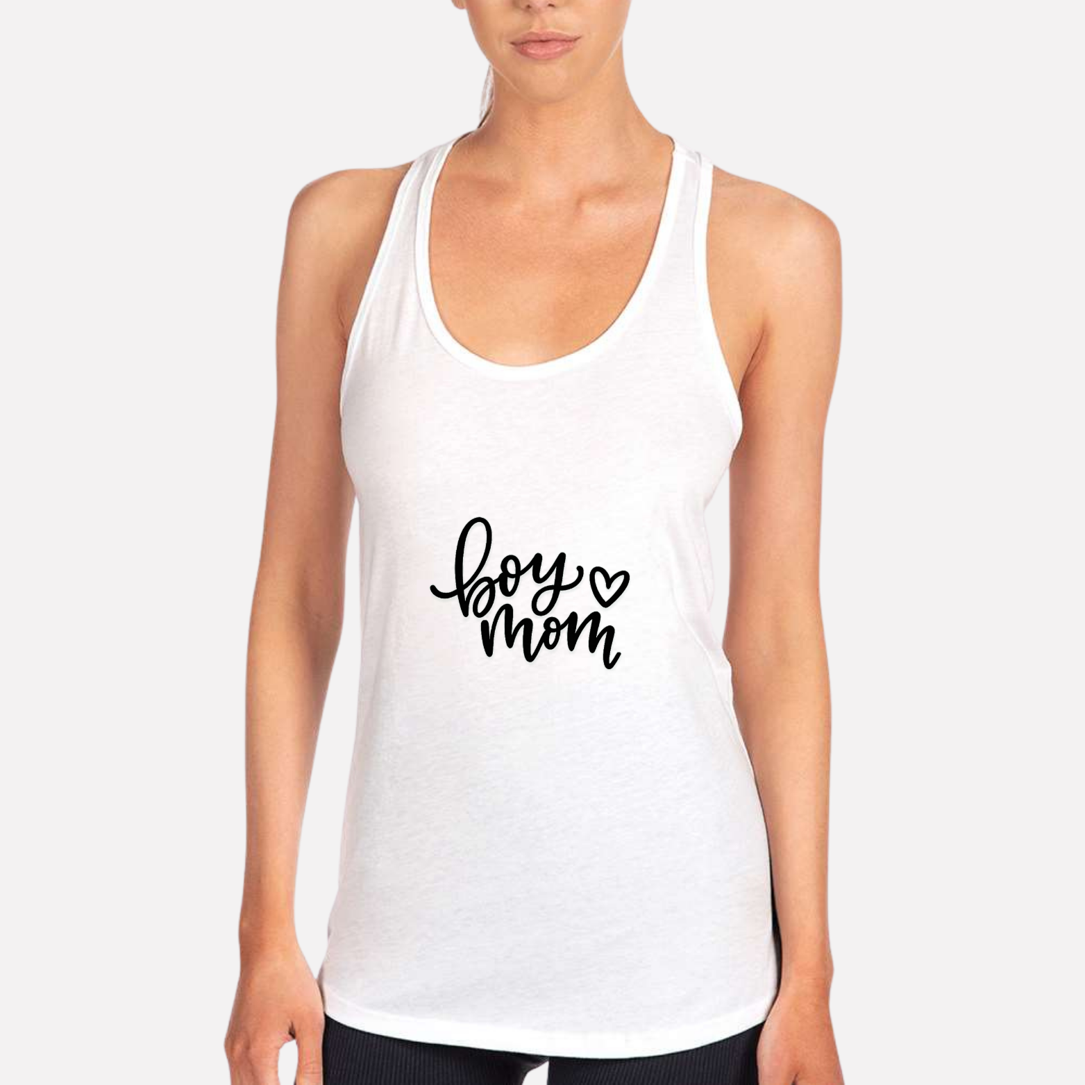 Boy Mom Women's Racerback Tank - White front mockup