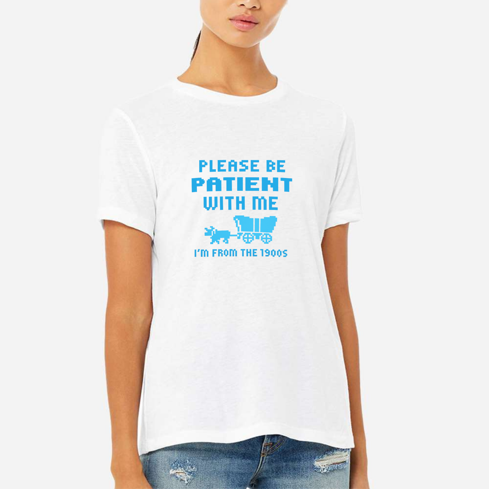 Please Be Patient I'm From The 1900s Women's Ultra-Premium Triblend T-Shirt - White front mockup
