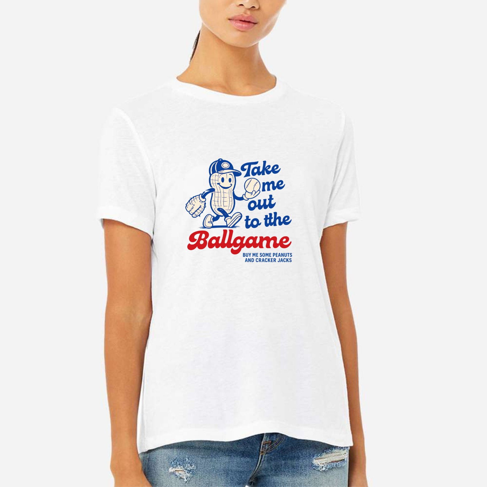 Take Me Out To The Ballgame Women's Ultra-Premium Triblend T-Shirt - White front mockup