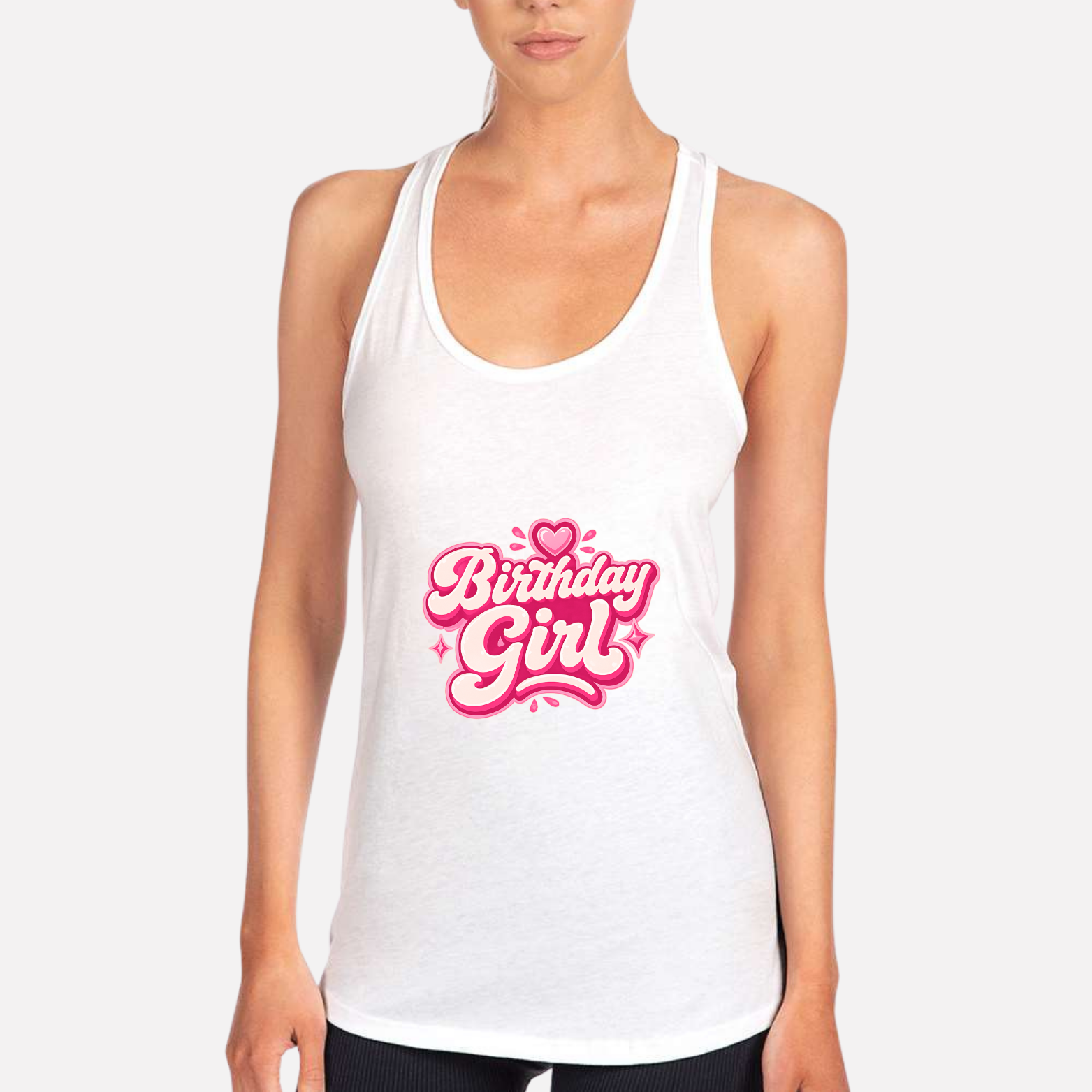 Birthday Girl Women's Racerback Tank - White front mockup