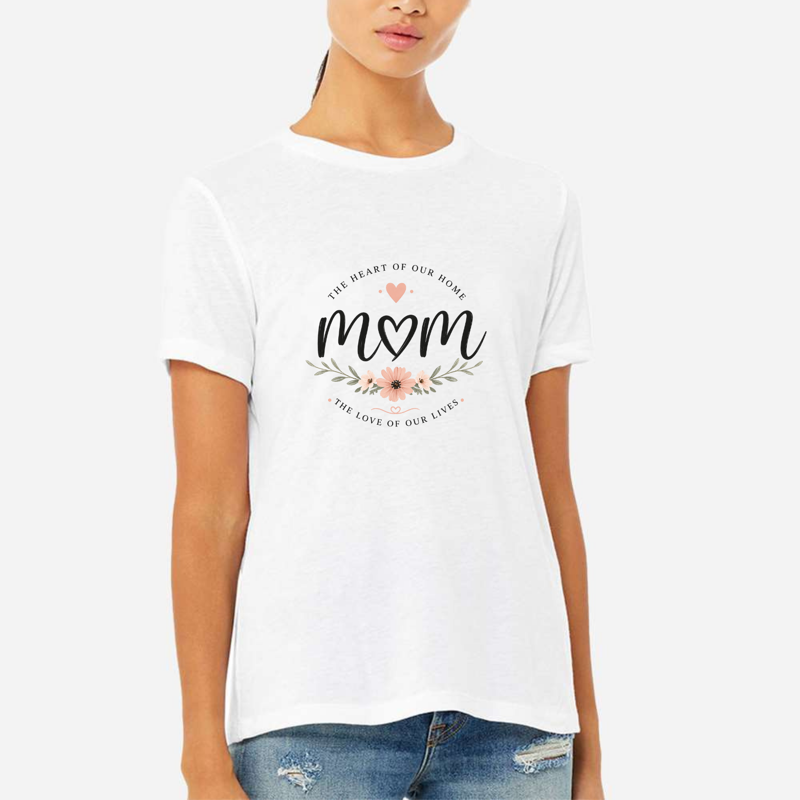 Mom The Heart Of Our Home Women's Ultra-Premium Triblend T-Shirt - White front mockup