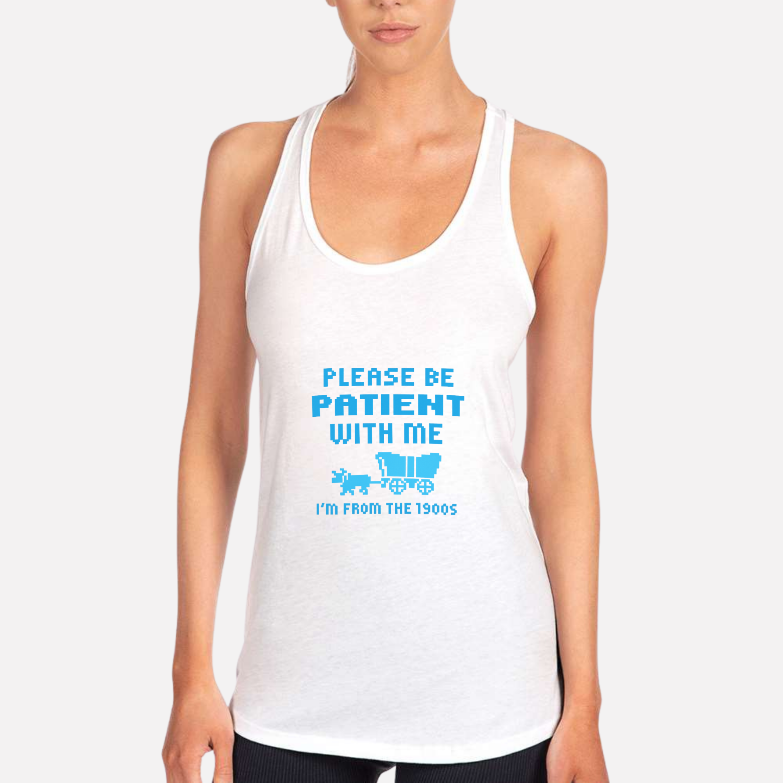 Please Be Patient I'm From The 1900s Women's Racerback Tank - White front mockup