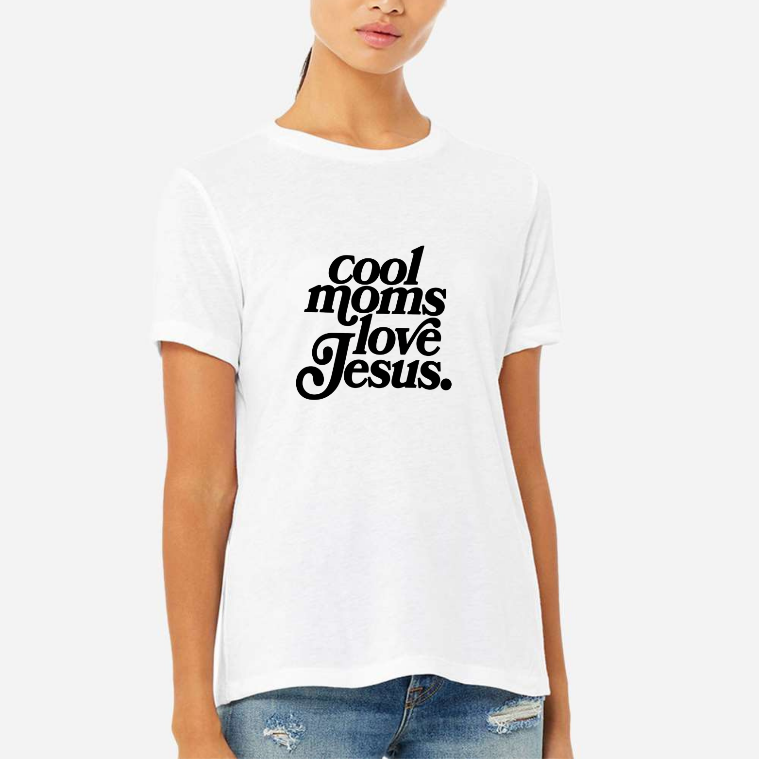 Cool Moms Love Jesus Women's Ultra-Premium Triblend T-Shirt - White front mockup