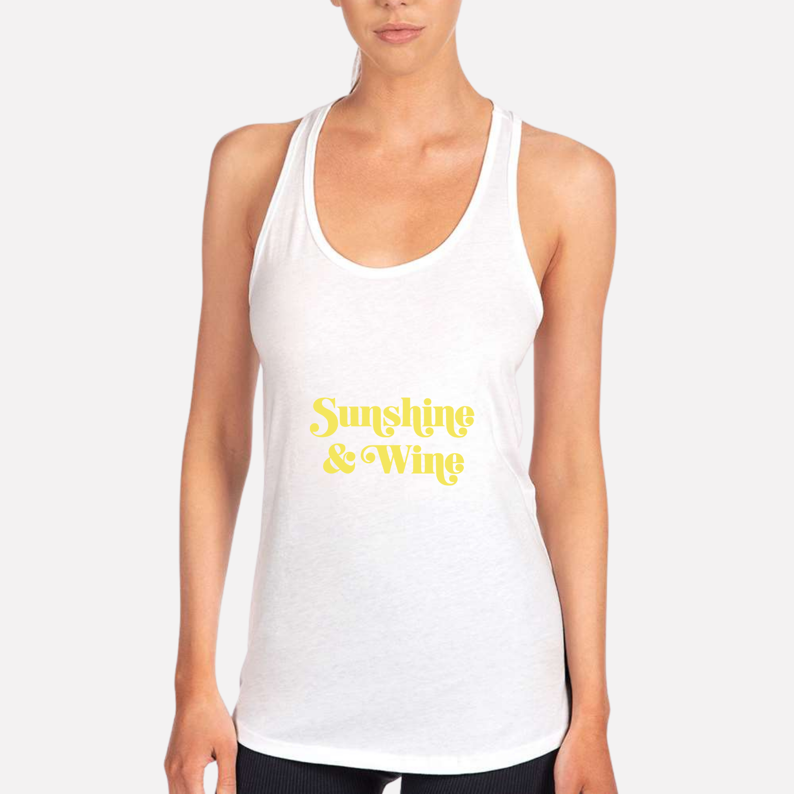 Sunshine & Wine Women's Racerback Tank - White front mockup