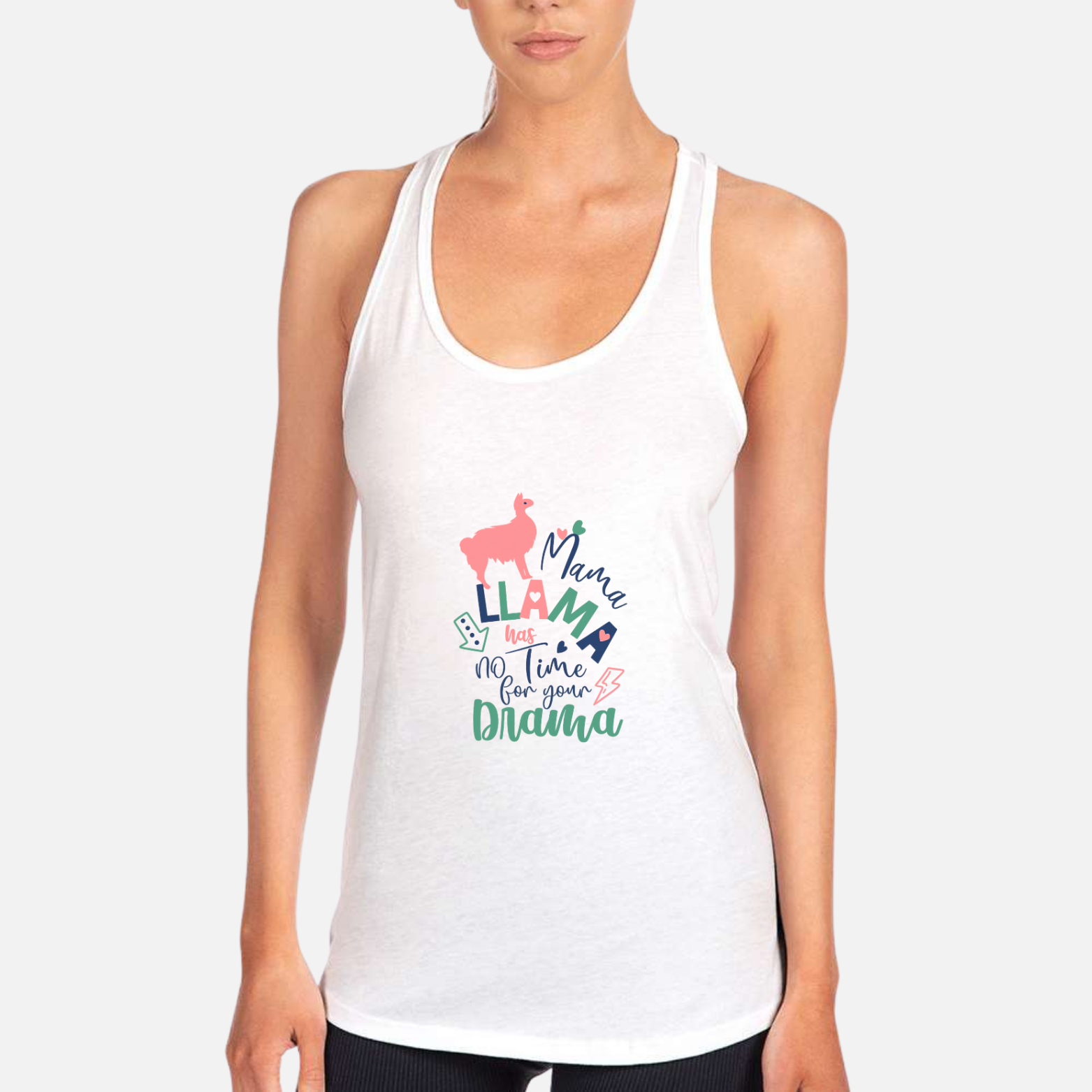 Mama Llama Women's Premium Racerback Tank - White front mockup