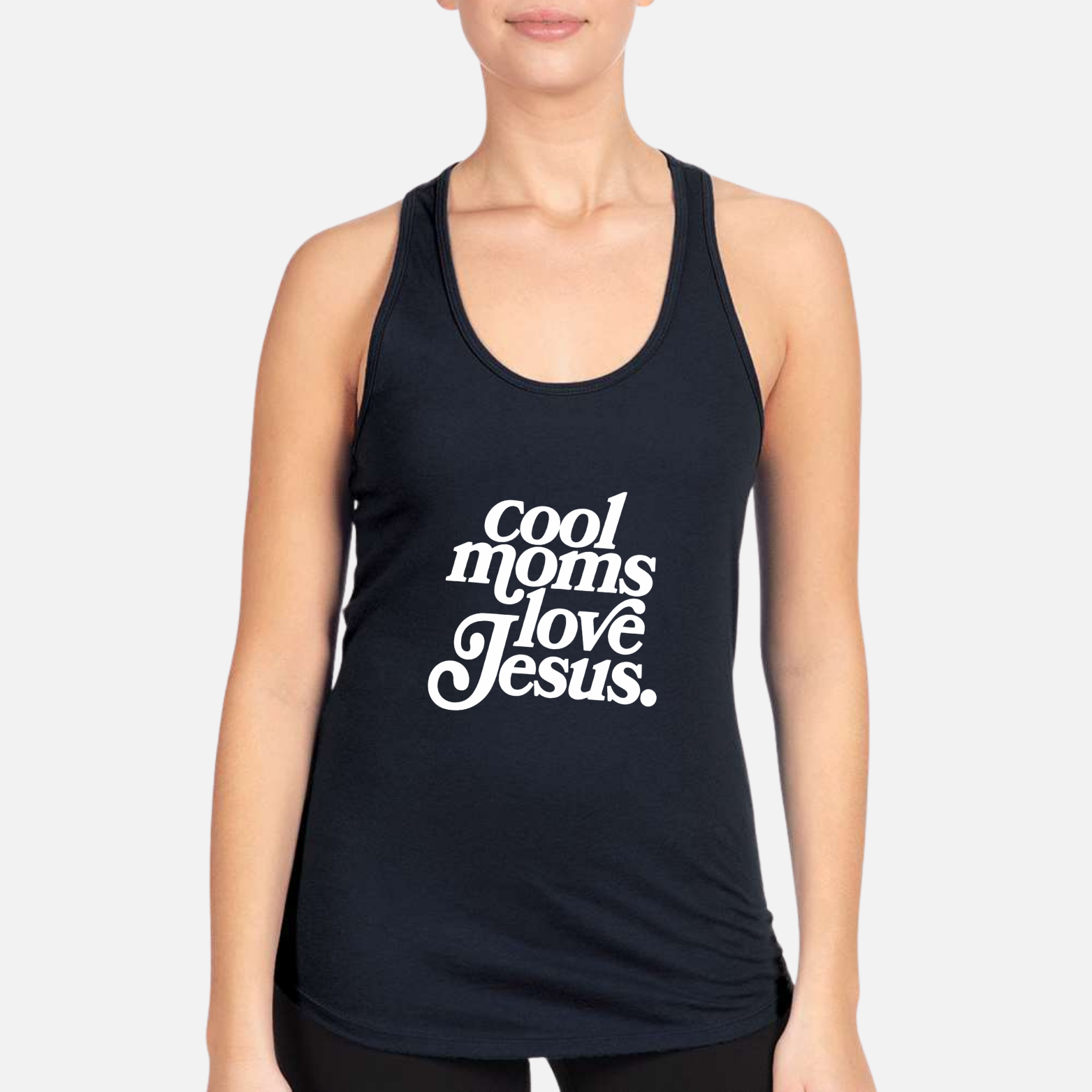 Cool Moms Love Jesus Women's Racerback Tank - Navy front mockup
