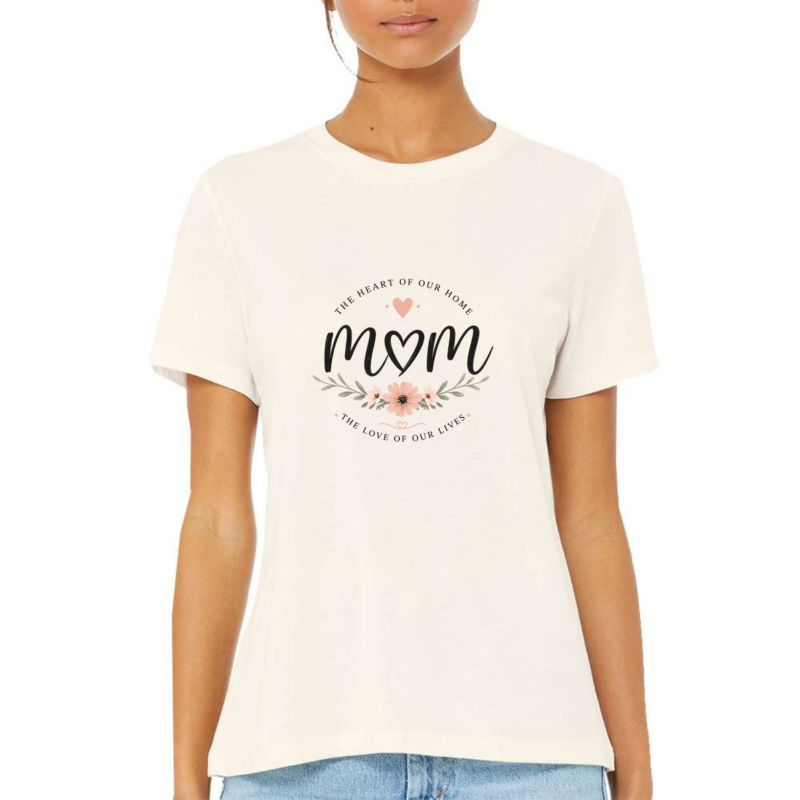 Mom The Heart Of Our Home Women's Ultra-Premium Triblend T-Shirt - Natural front mockup