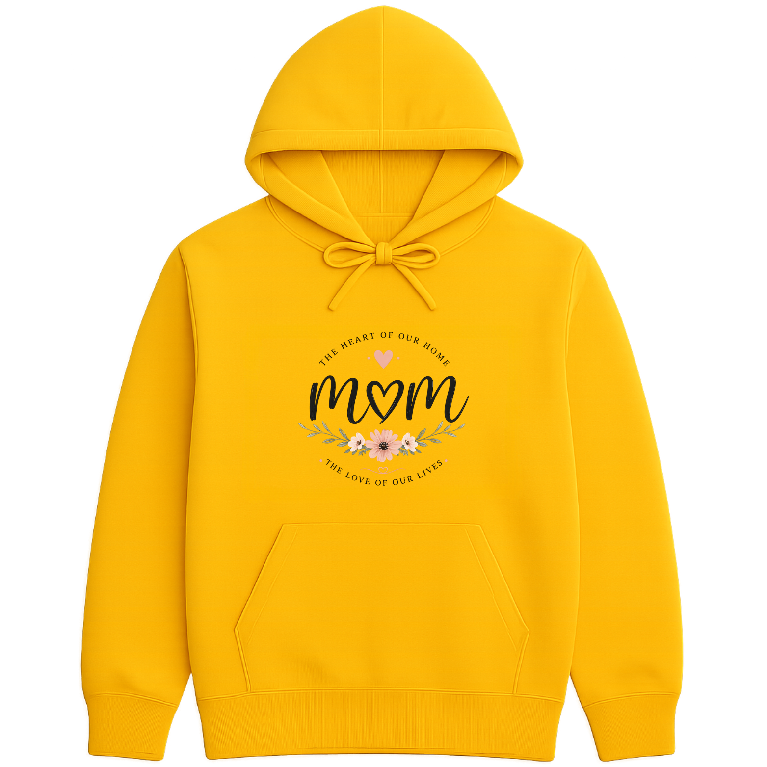 Mom The Heart Of Our Home Hoodie - Yellow mockup