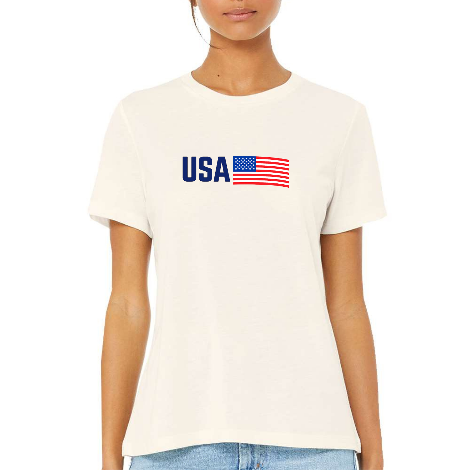 USA Women's Ultra-Premium Triblend T-Shirt - Natural front mockup