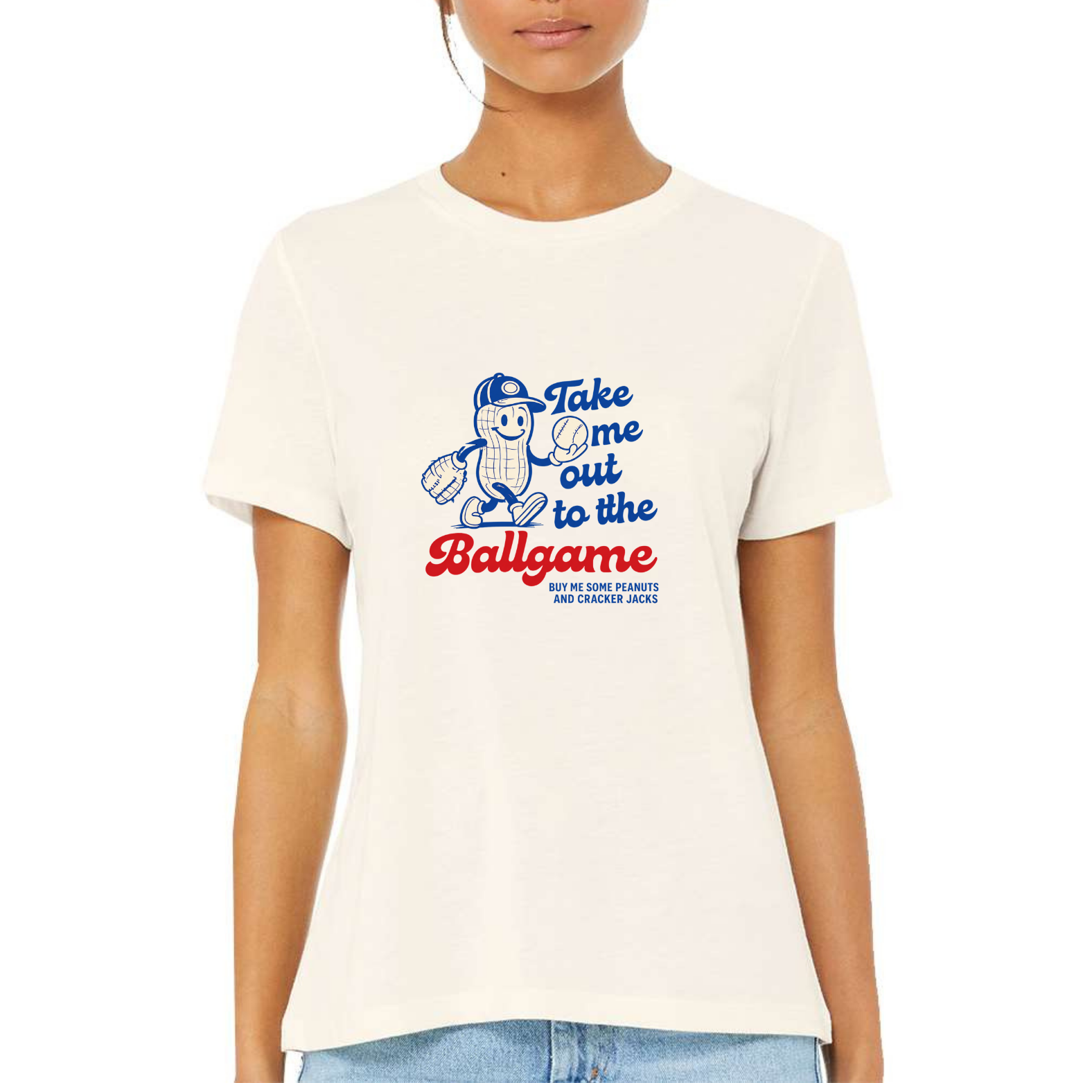 Take Me Out To The Ballgame Women's Ultra-Premium Triblend T-Shirt - Natural front mockup