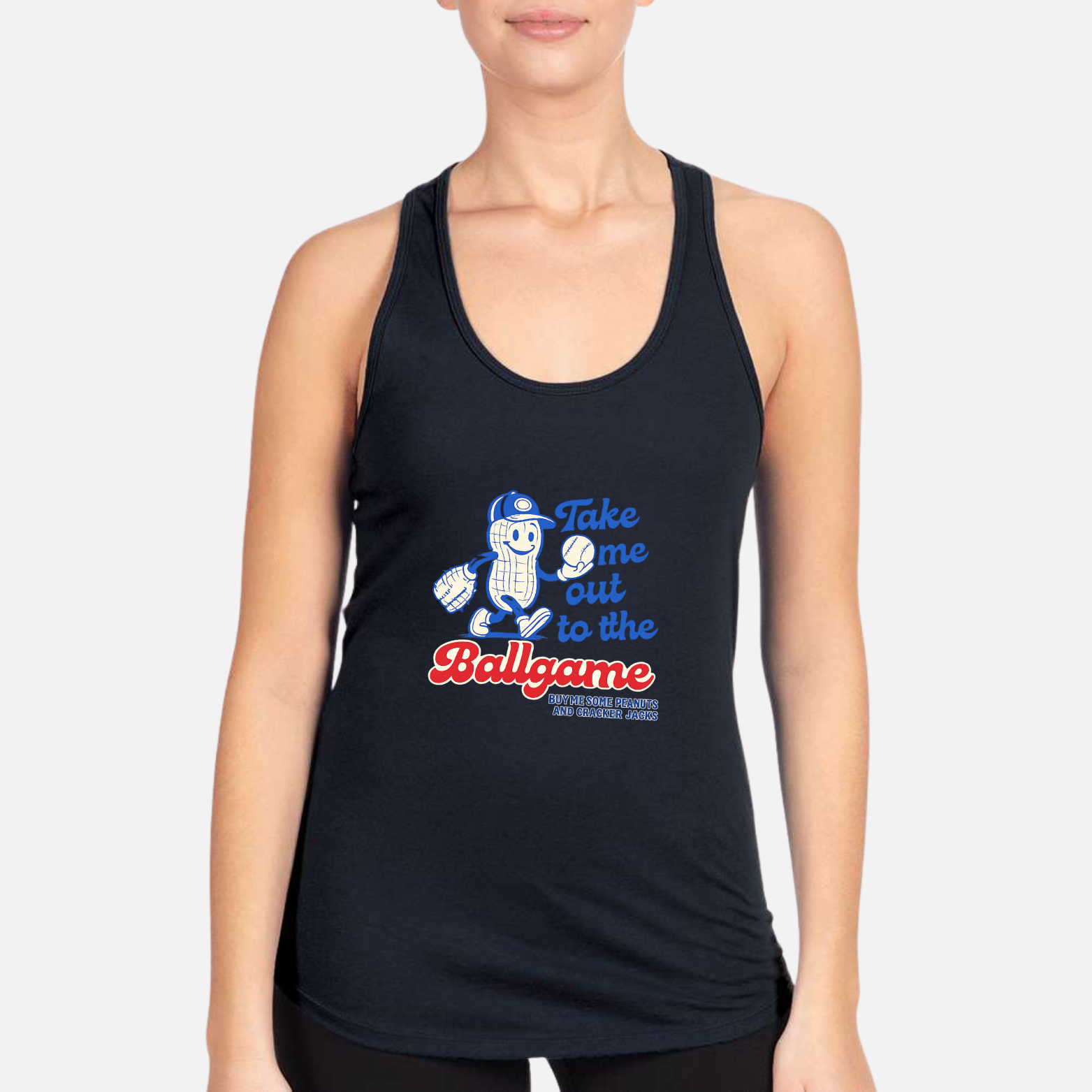 Take Me Out To The Ballgame Women's Racerback Tank - Navy front mockup