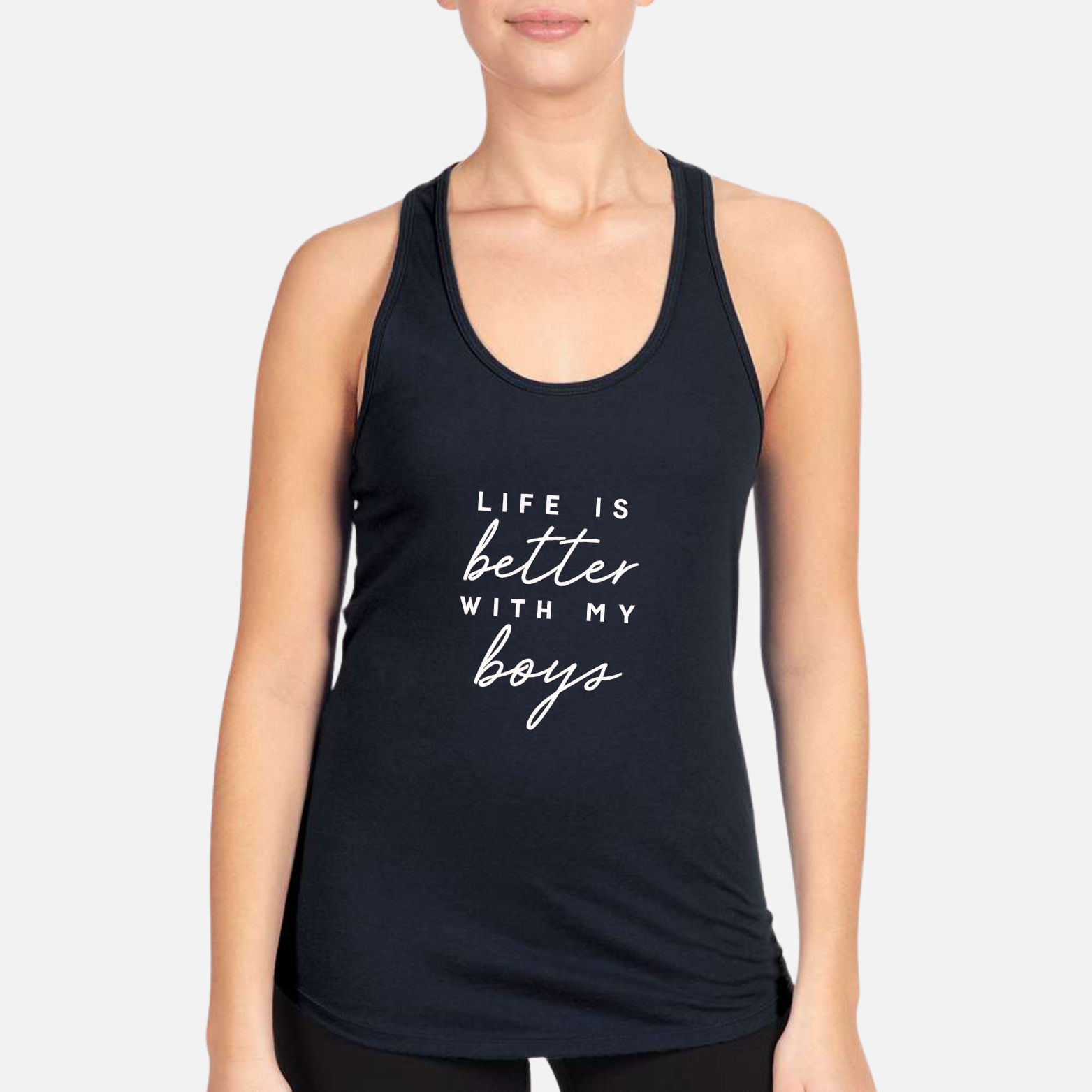 Life Is Better With My Boys Women's Racerback Tank - Navy front mockup